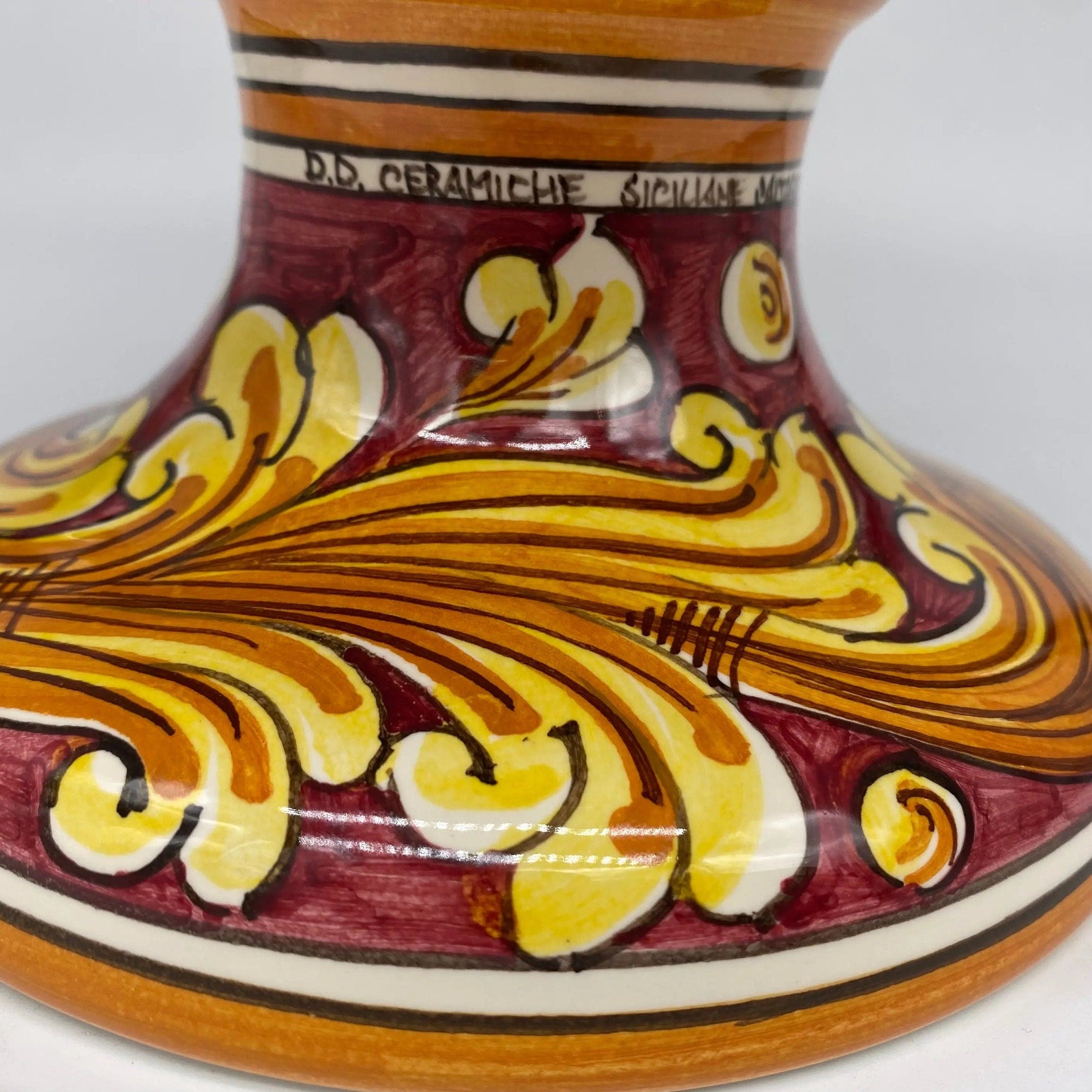 Pigna Ceramica Caltagirone cm H.35 Artigianale Bordeaux Base Decorata DD CERAMICHE SICILIANE