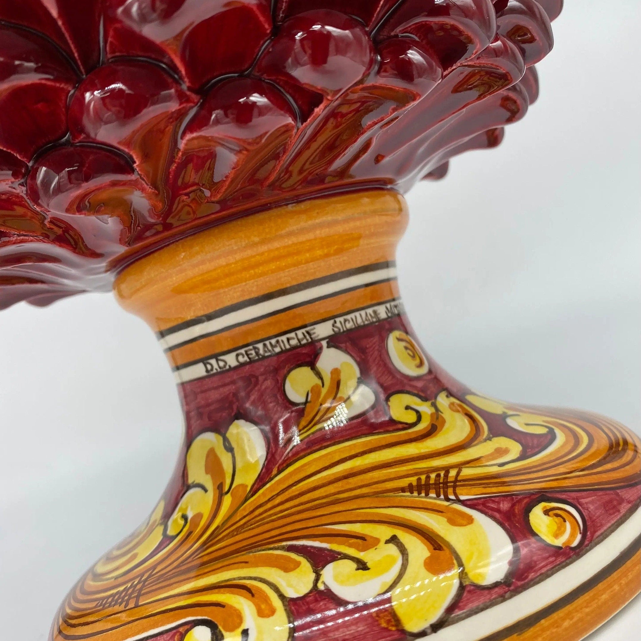Pigna Ceramica Caltagirone cm H.35 Artigianale Bordeaux Base Decorata DD CERAMICHE SICILIANE