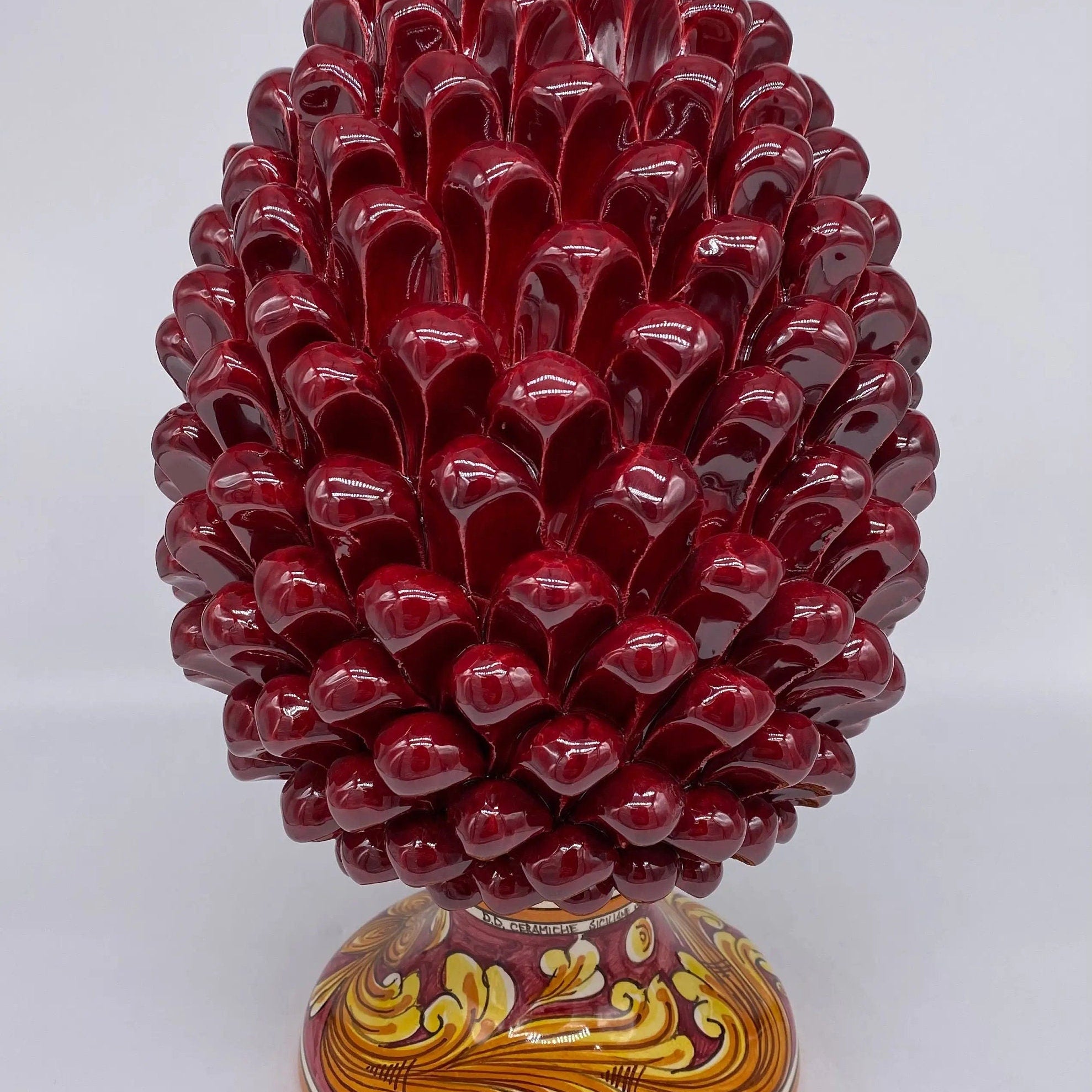 Pigna Ceramica Caltagirone cm H.35 Artigianale Bordeaux Base Decorata DD CERAMICHE SICILIANE