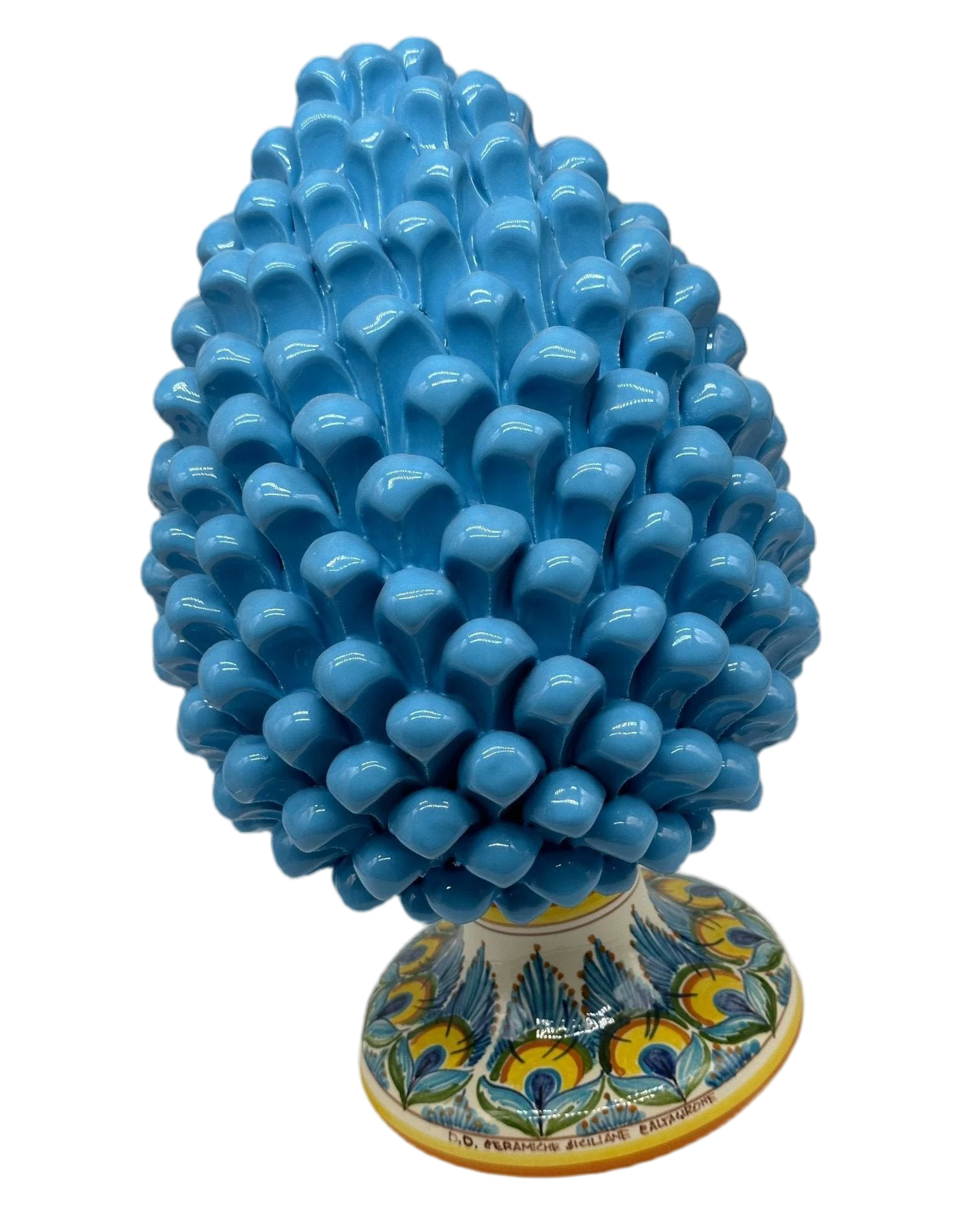 Pigna Ceramica Caltagirone cm H.35 Artigianale Celeste Base Decorata - DD CERAMICHE SICILIANE
