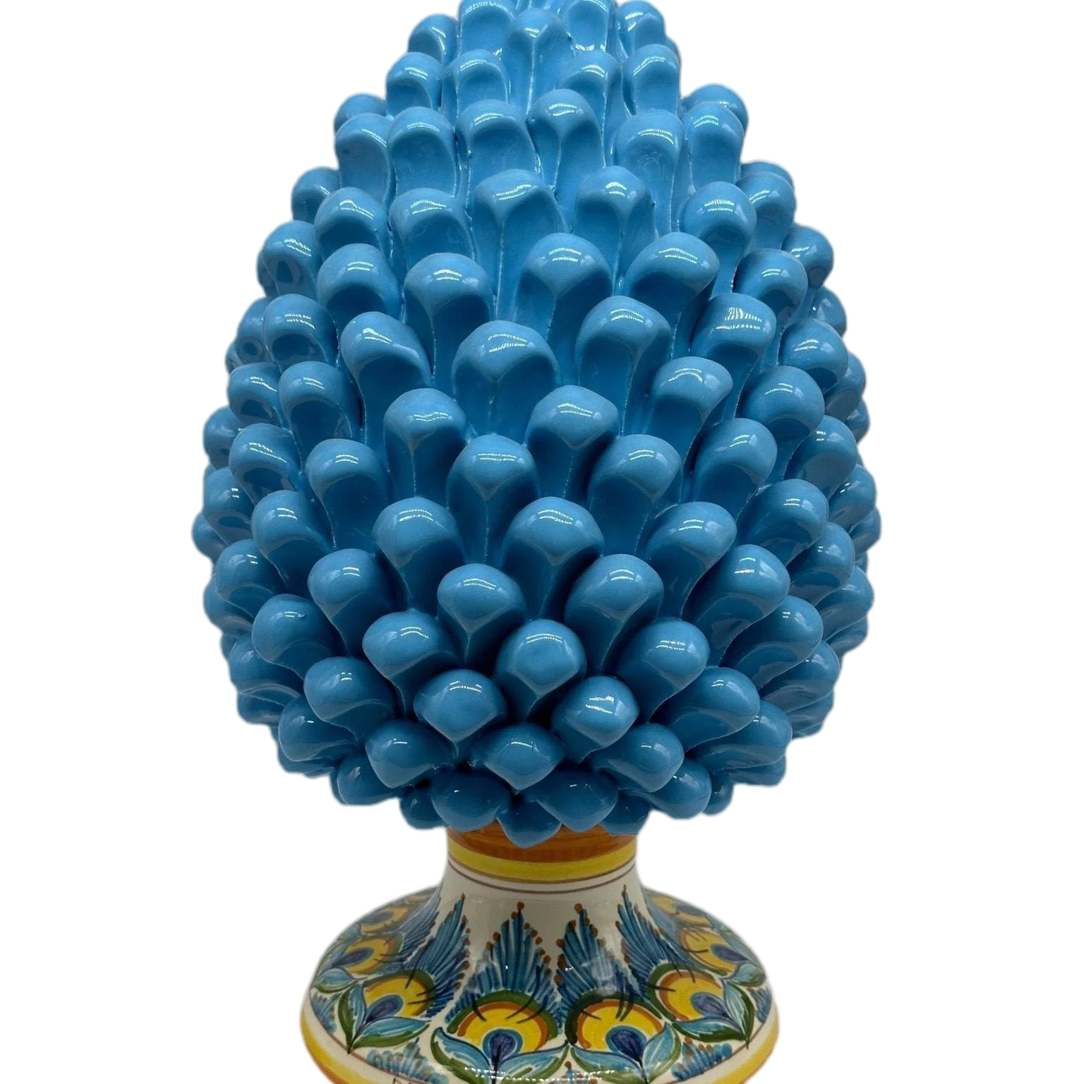 Pigna Ceramica Caltagirone cm H.35 Artigianale Celeste Base Decorata - DD CERAMICHE SICILIANE