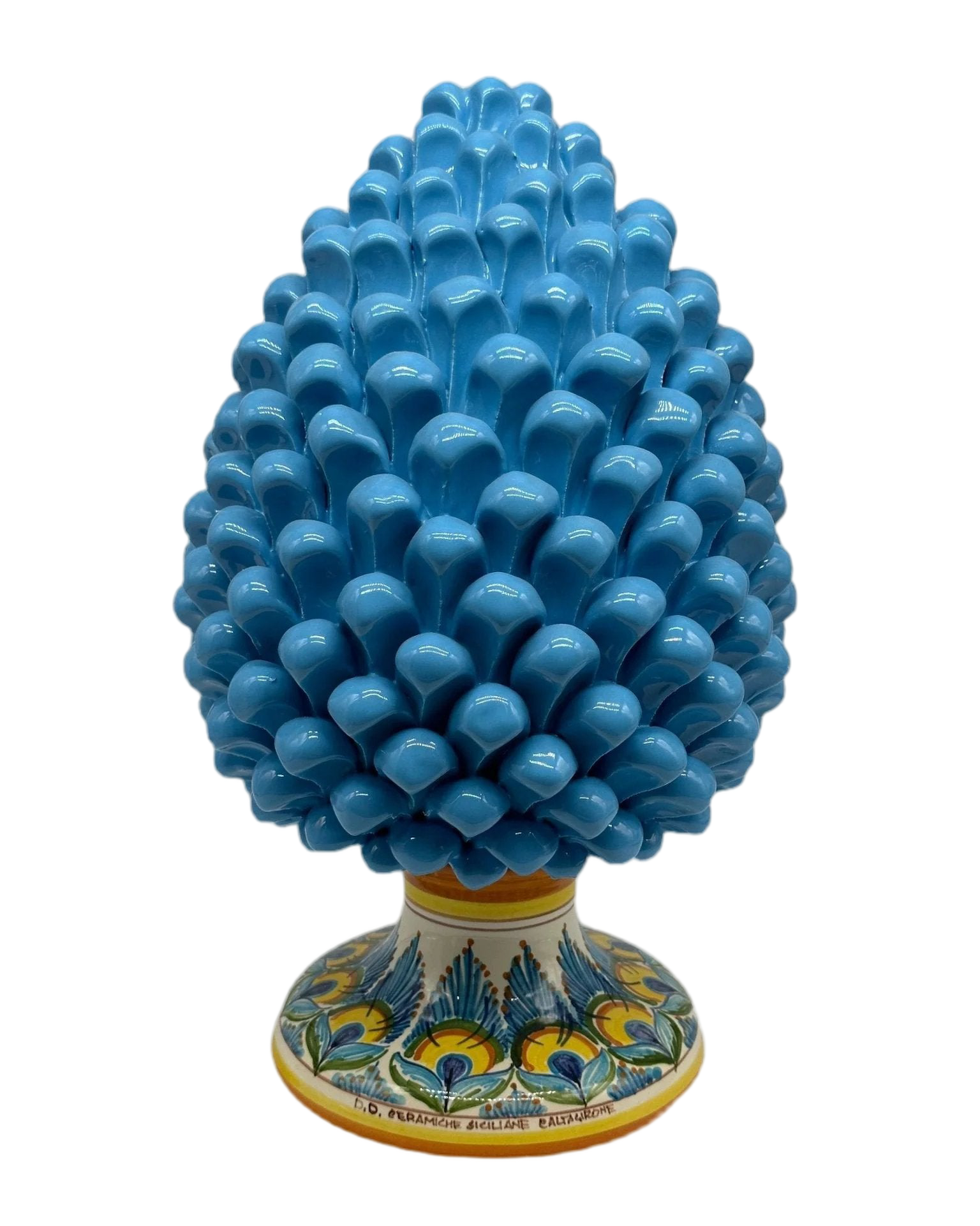 Pigna Ceramica Caltagirone cm H.35 Artigianale Celeste Base Decorata - DD CERAMICHE SICILIANE