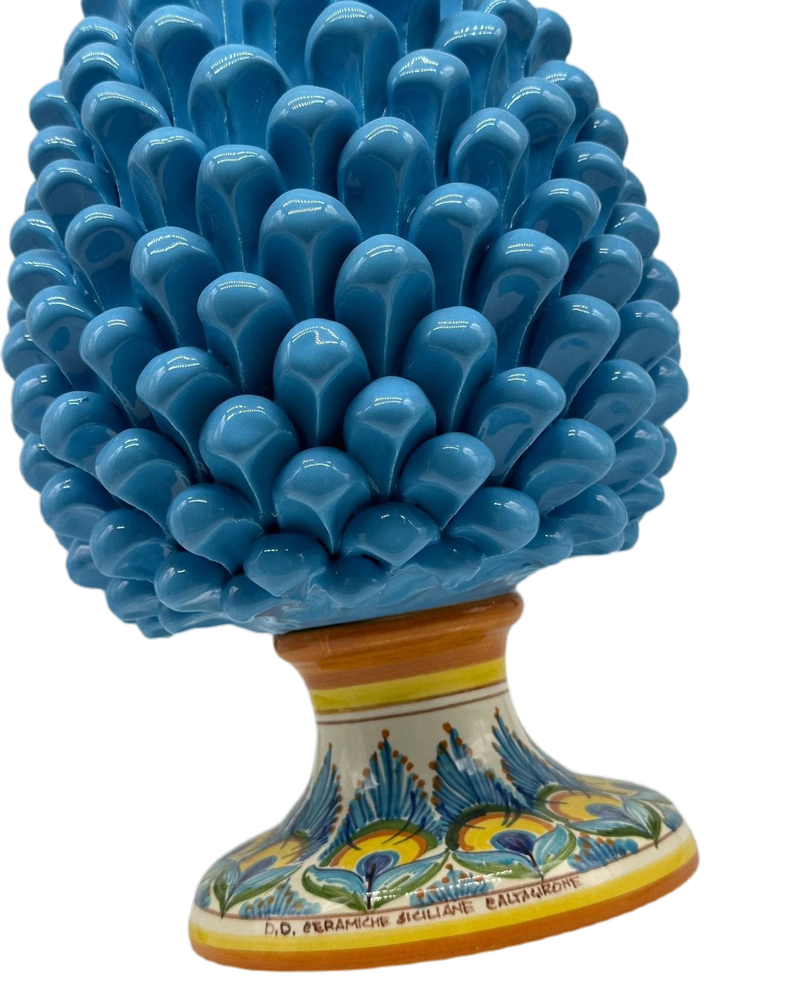 Pigna Ceramica Caltagirone cm H.35 Artigianale Celeste Base Decorata - DD CERAMICHE SICILIANE