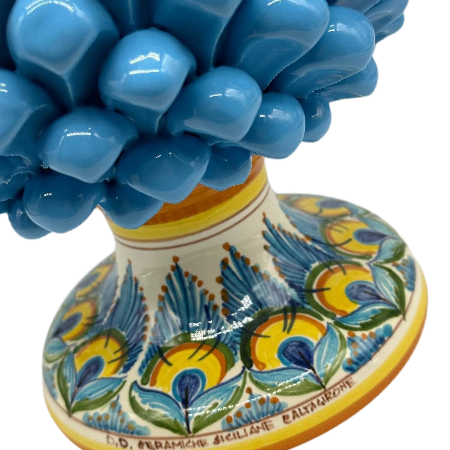 Pigna Ceramica Caltagirone cm H.35 Artigianale Celeste Base Decorata - DD CERAMICHE SICILIANE