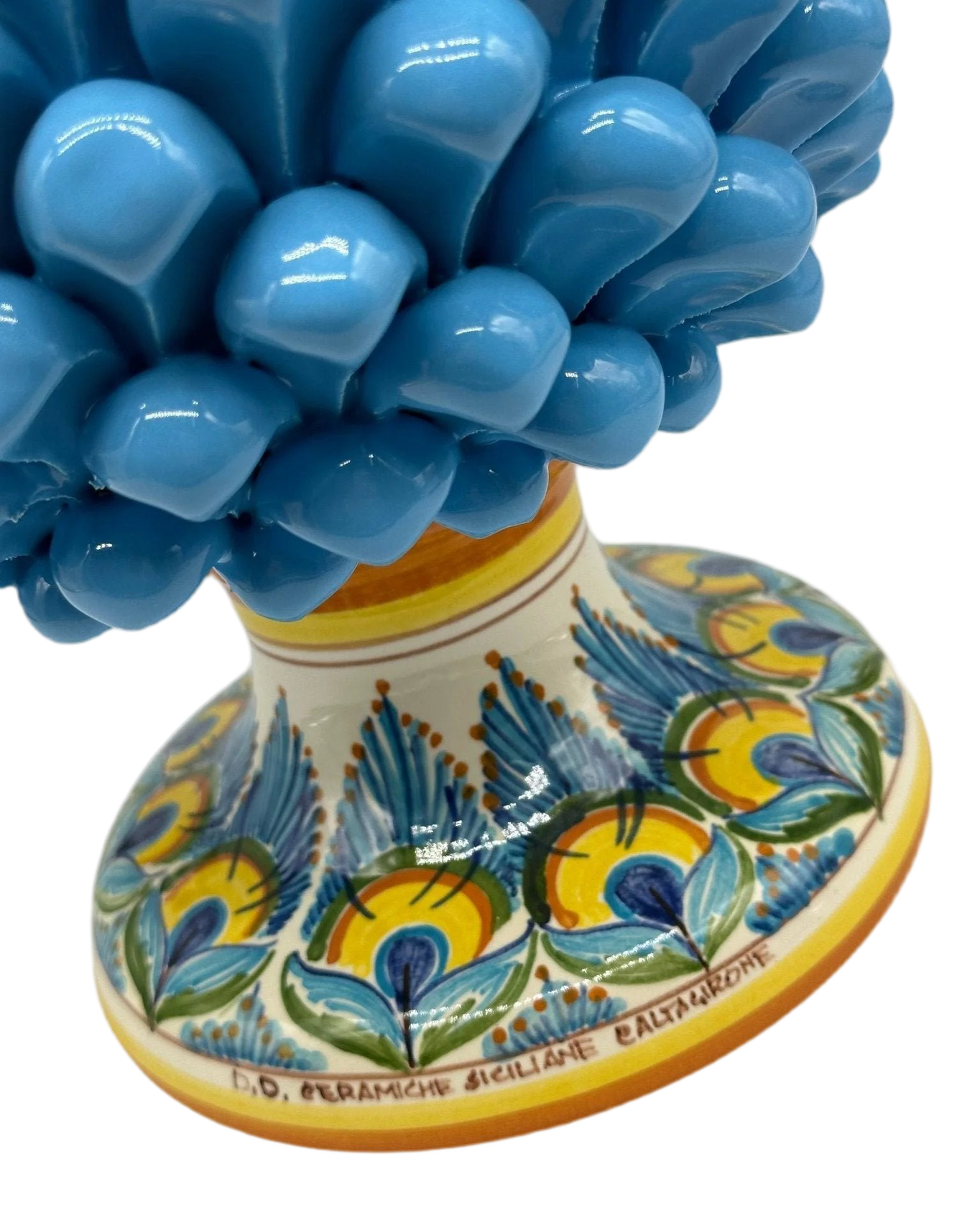 Pigna Ceramica Caltagirone cm H.35 Artigianale Celeste Base Decorata - DD CERAMICHE SICILIANE