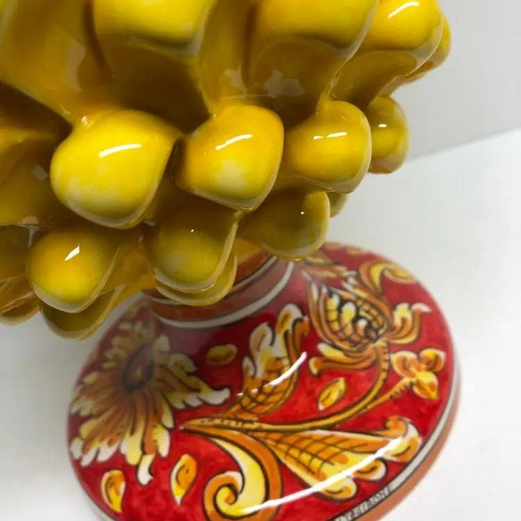 Pigna Ceramica Caltagirone cm H.35 Artigianale Giallo Base Decorata DD CERAMICHE SICILIANE