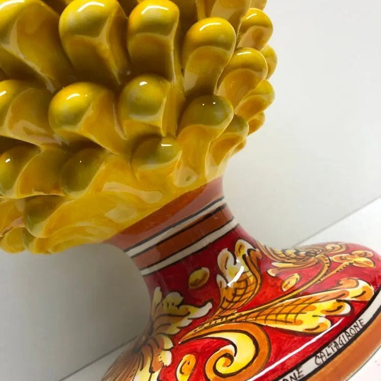 Pigna Ceramica Caltagirone cm H.35 Artigianale Giallo Base Decorata DD CERAMICHE SICILIANE