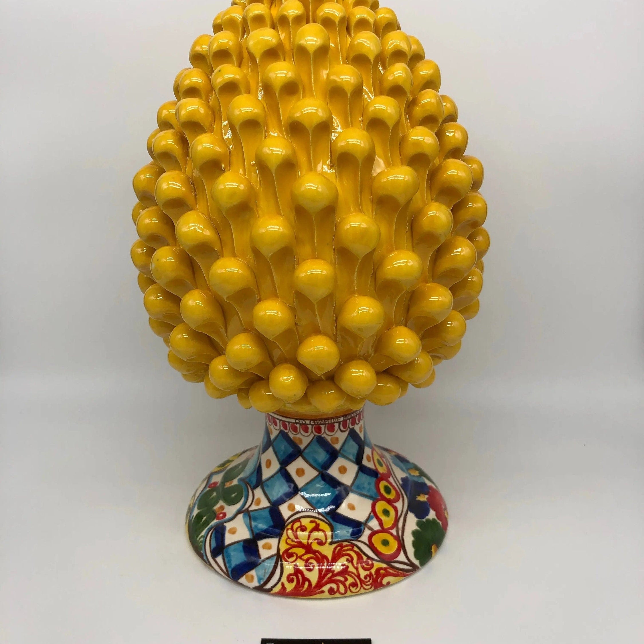 Pigna Ceramica Caltagirone cm H.35 Artigianale Giallo Base Decorata 2020 DD CERAMICHE SICILIANE