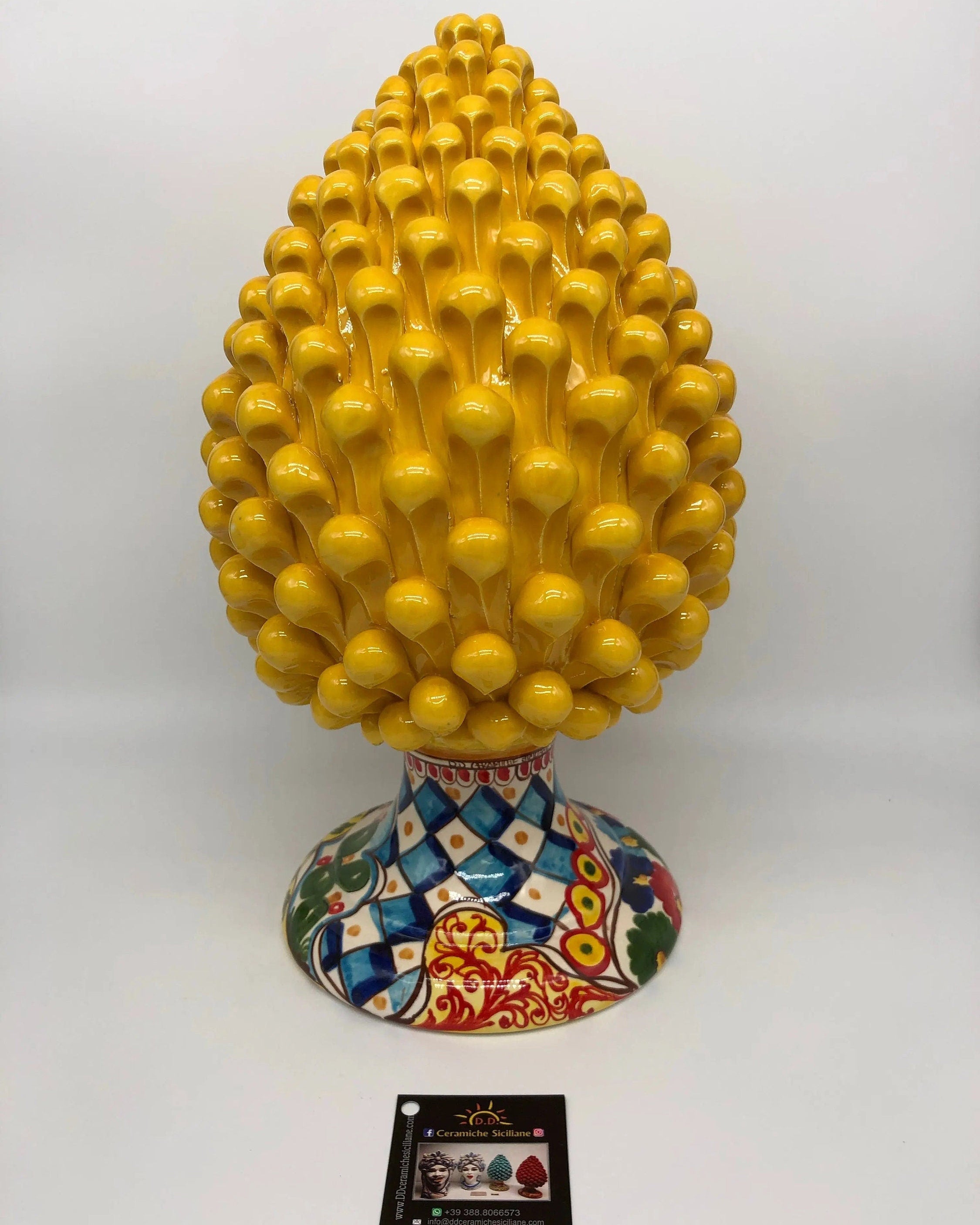 Pigna Ceramica Caltagirone cm H.35 Artigianale Giallo Base Decorata 2020 DD CERAMICHE SICILIANE