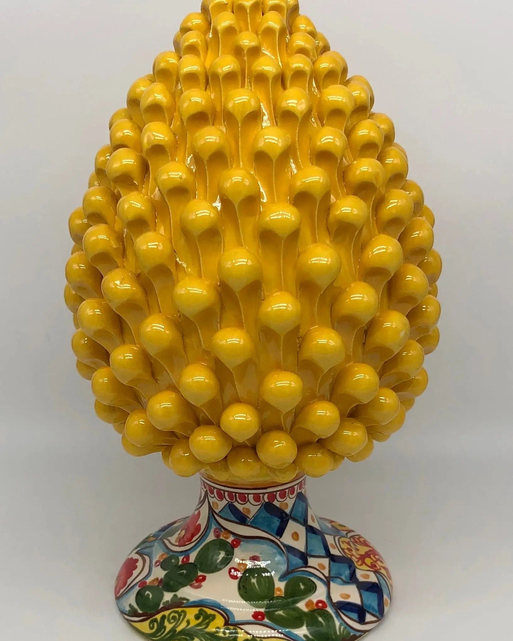 Pigna Ceramica Caltagirone cm H.35 Artigianale Giallo Base Decorata 2020 DD CERAMICHE SICILIANE