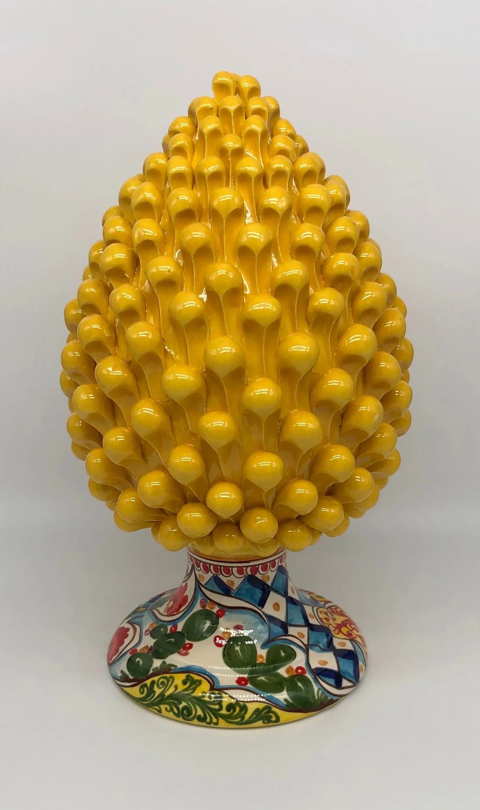Pigna Ceramica Caltagirone cm H.35 Artigianale Giallo Base Decorata 2020 DD CERAMICHE SICILIANE