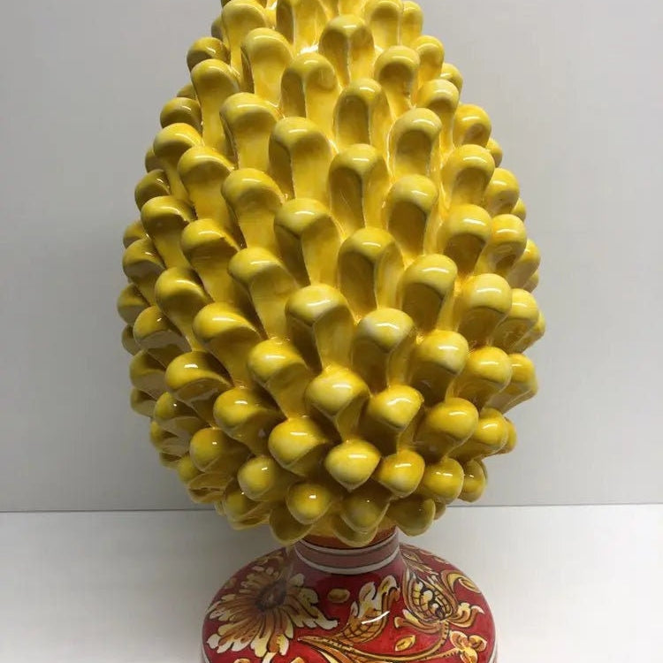 Pigna Ceramica Caltagirone cm H.35 Artigianale Giallo Base Decorata DD CERAMICHE SICILIANE
