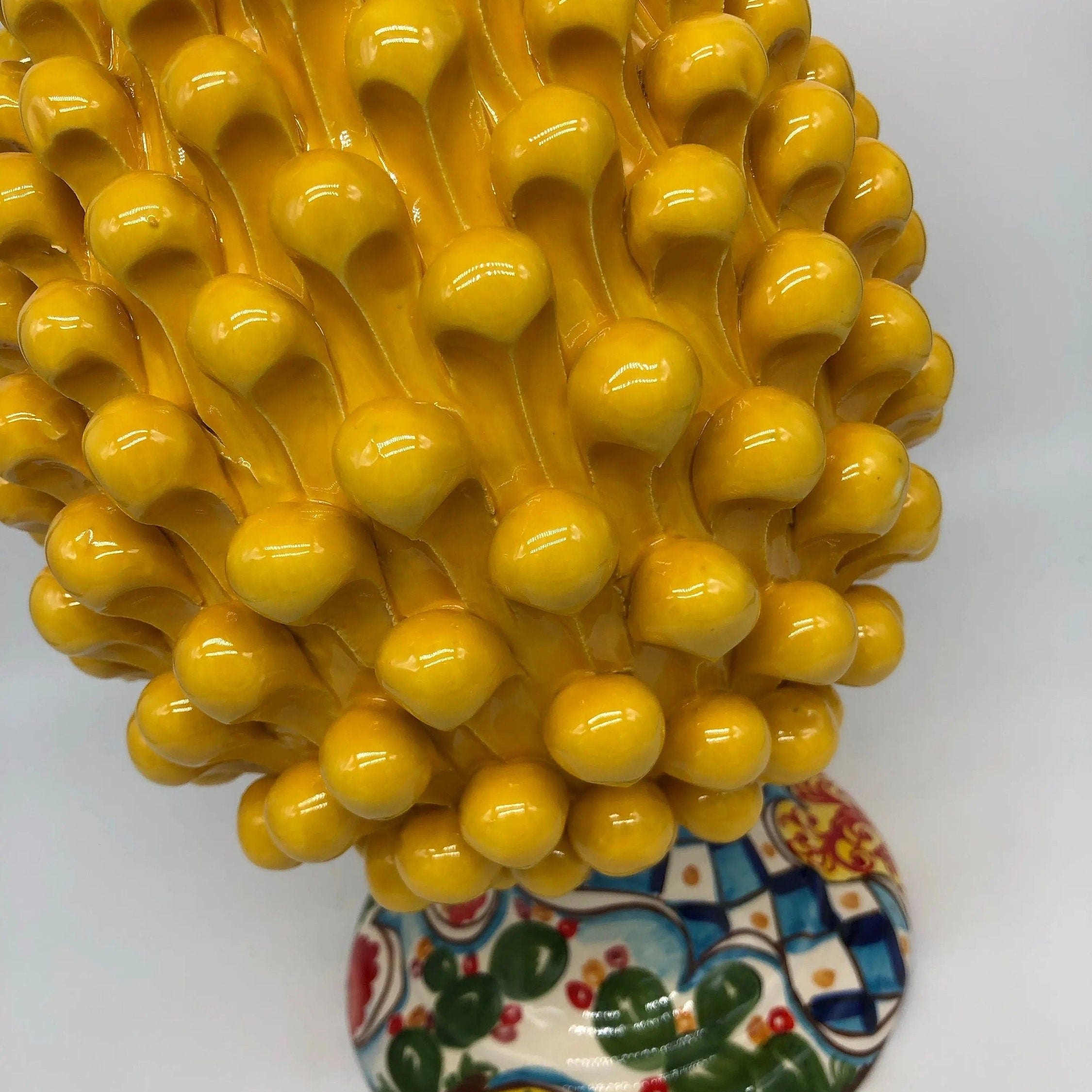 Pigna Ceramica Caltagirone cm H.35 Artigianale Giallo Base Decorata 2020 DD CERAMICHE SICILIANE