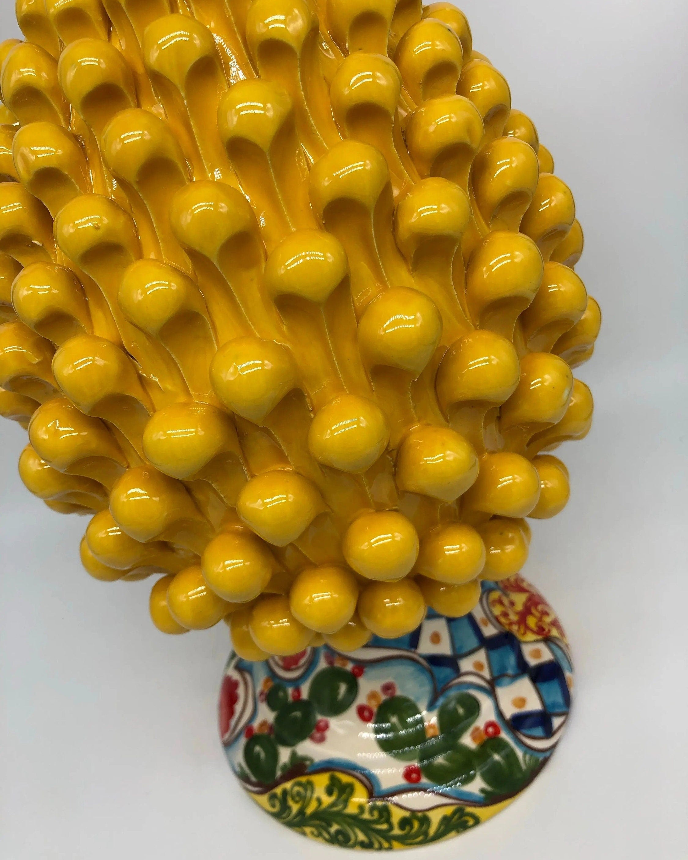 Pigna Ceramica Caltagirone cm H.35 Artigianale Giallo Base Decorata 2020 DD CERAMICHE SICILIANE