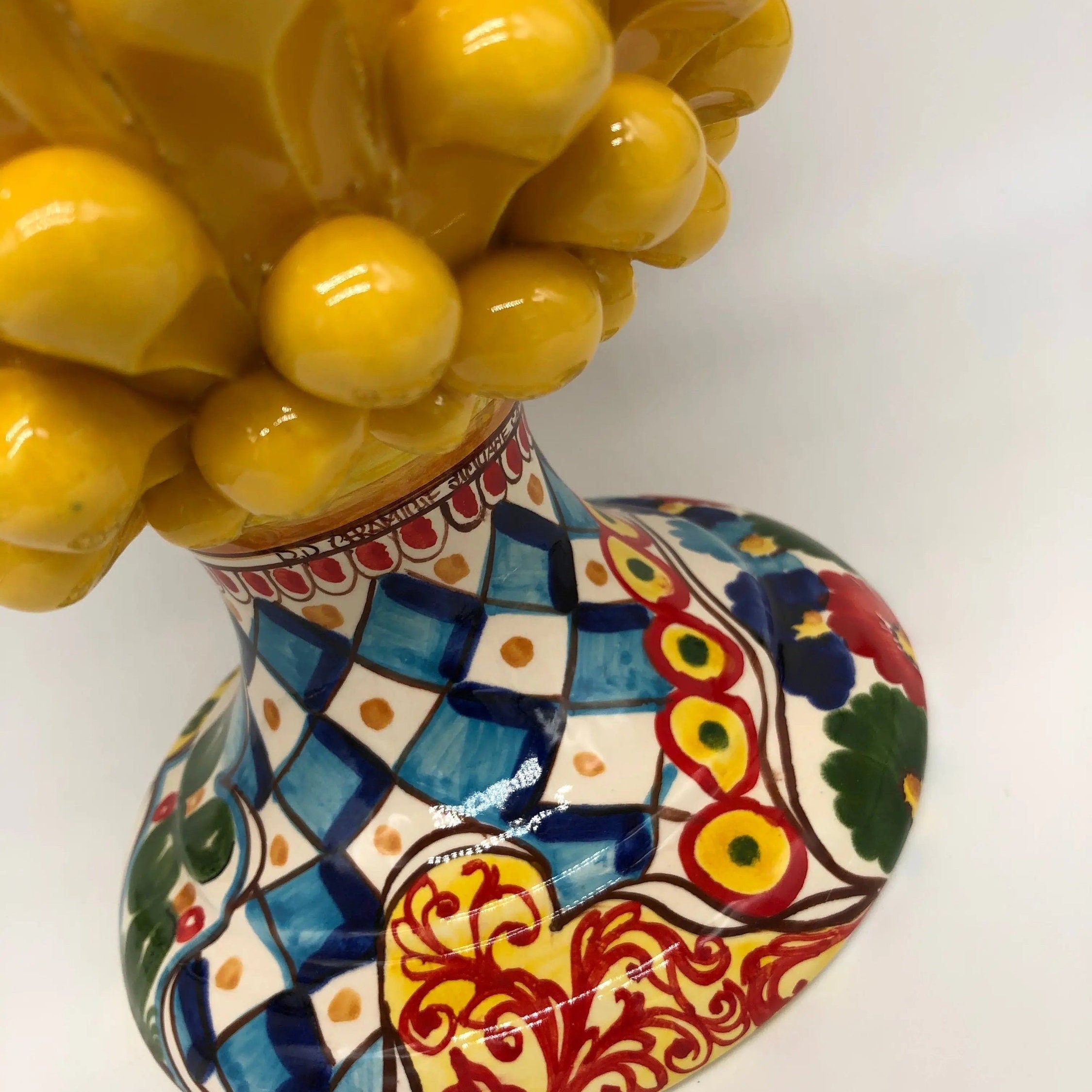 Pigna Ceramica Caltagirone cm H.35 Artigianale Giallo Base Decorata 2020 DD CERAMICHE SICILIANE