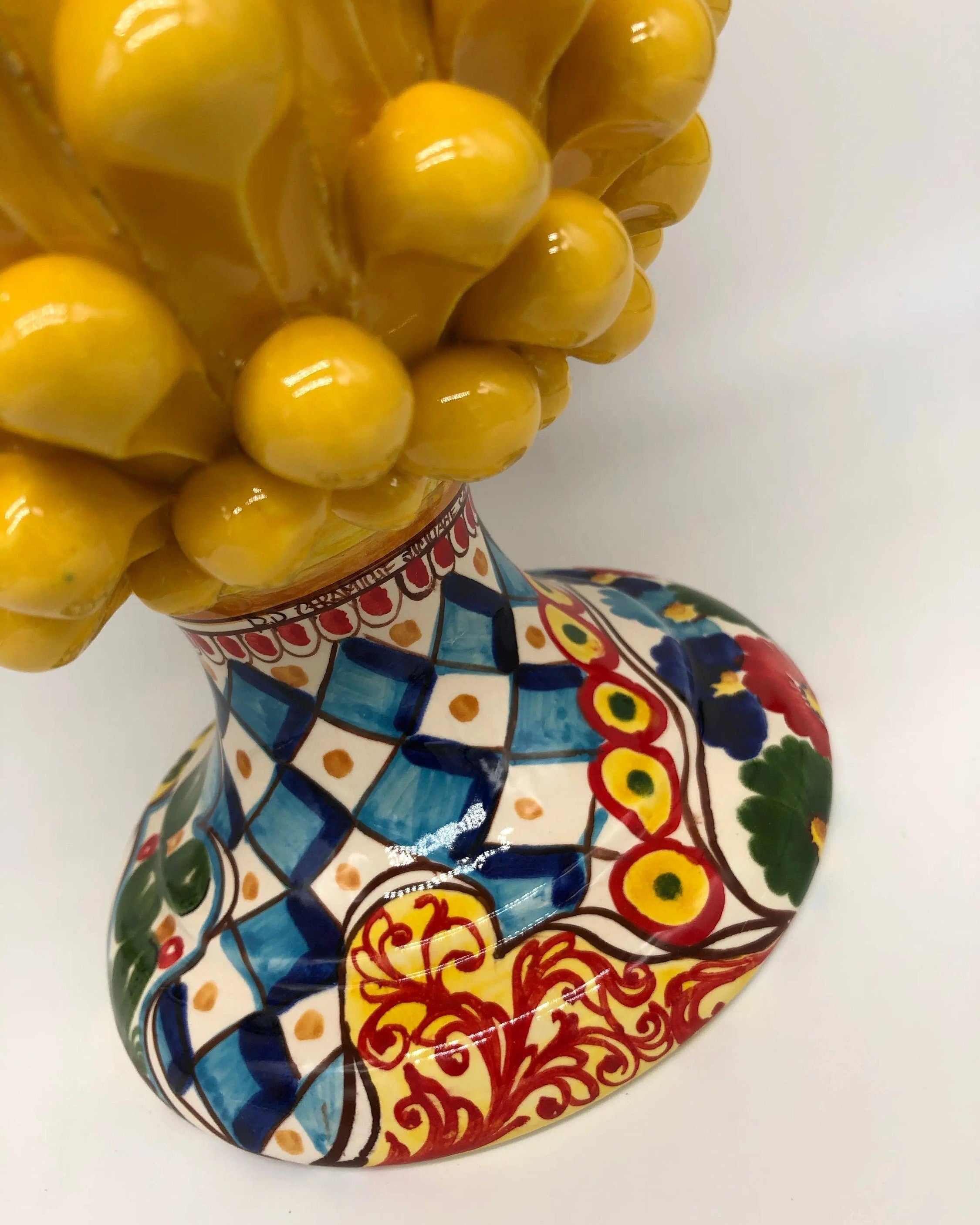 Pigna Ceramica Caltagirone cm H.35 Artigianale Giallo Base Decorata 2020 DD CERAMICHE SICILIANE