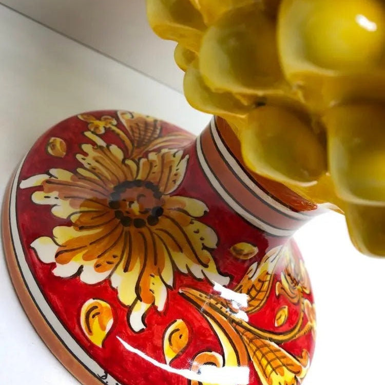 Pigna Ceramica Caltagirone cm H.35 Artigianale Giallo Base Decorata DD CERAMICHE SICILIANE