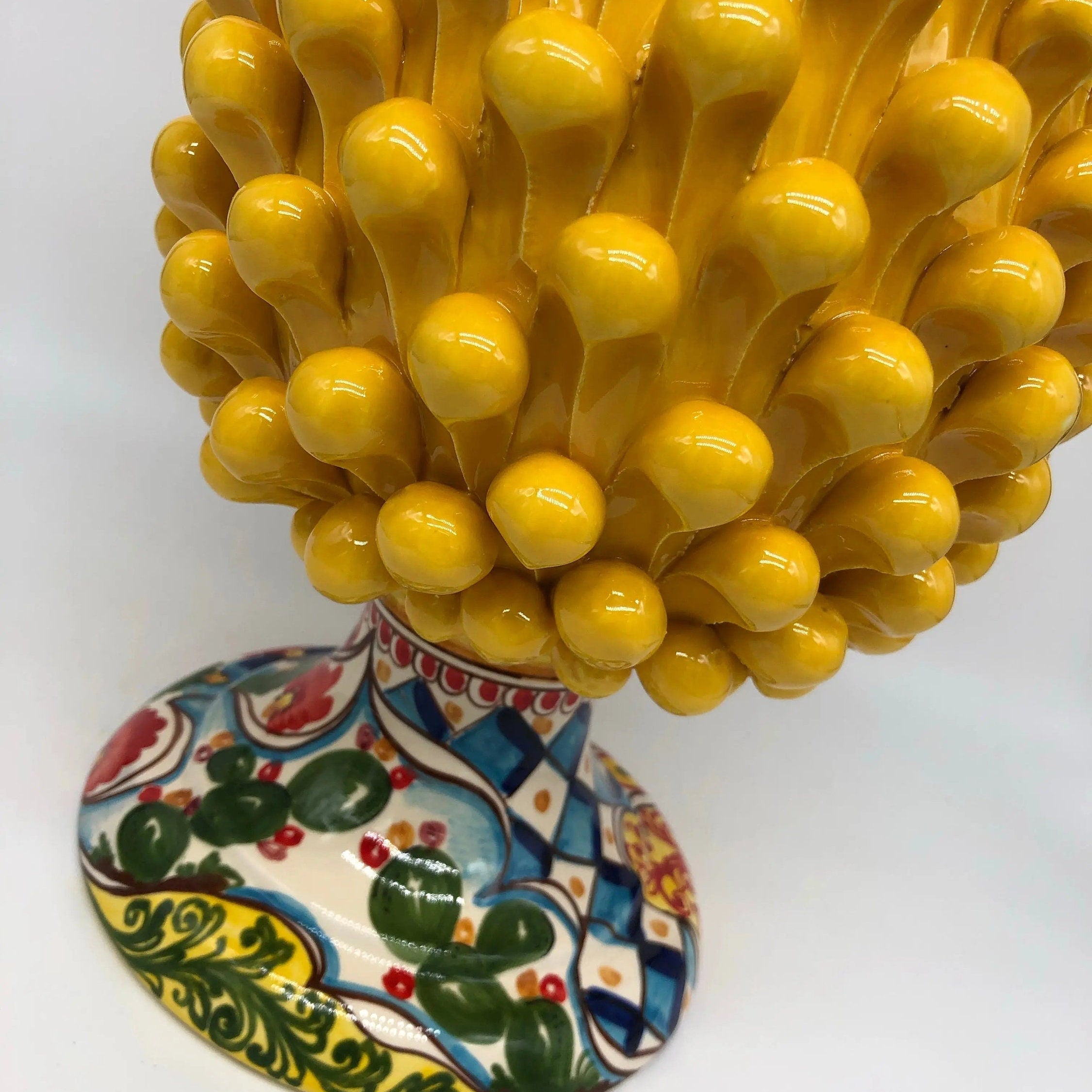 Pigna Ceramica Caltagirone cm H.35 Artigianale Giallo Base Decorata 2020 DD CERAMICHE SICILIANE