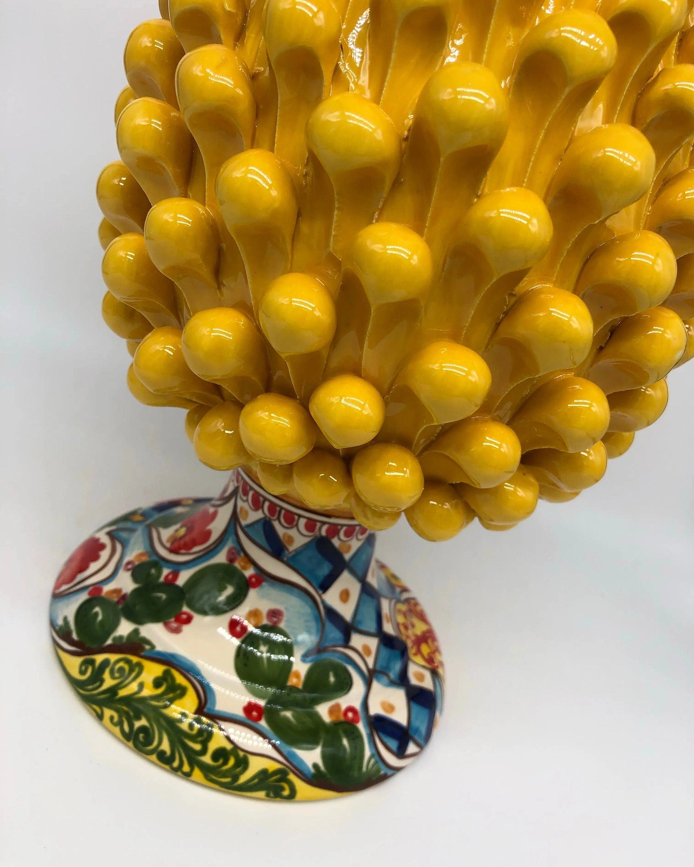 Pigna Ceramica Caltagirone cm H.35 Artigianale Giallo Base Decorata 2020 DD CERAMICHE SICILIANE