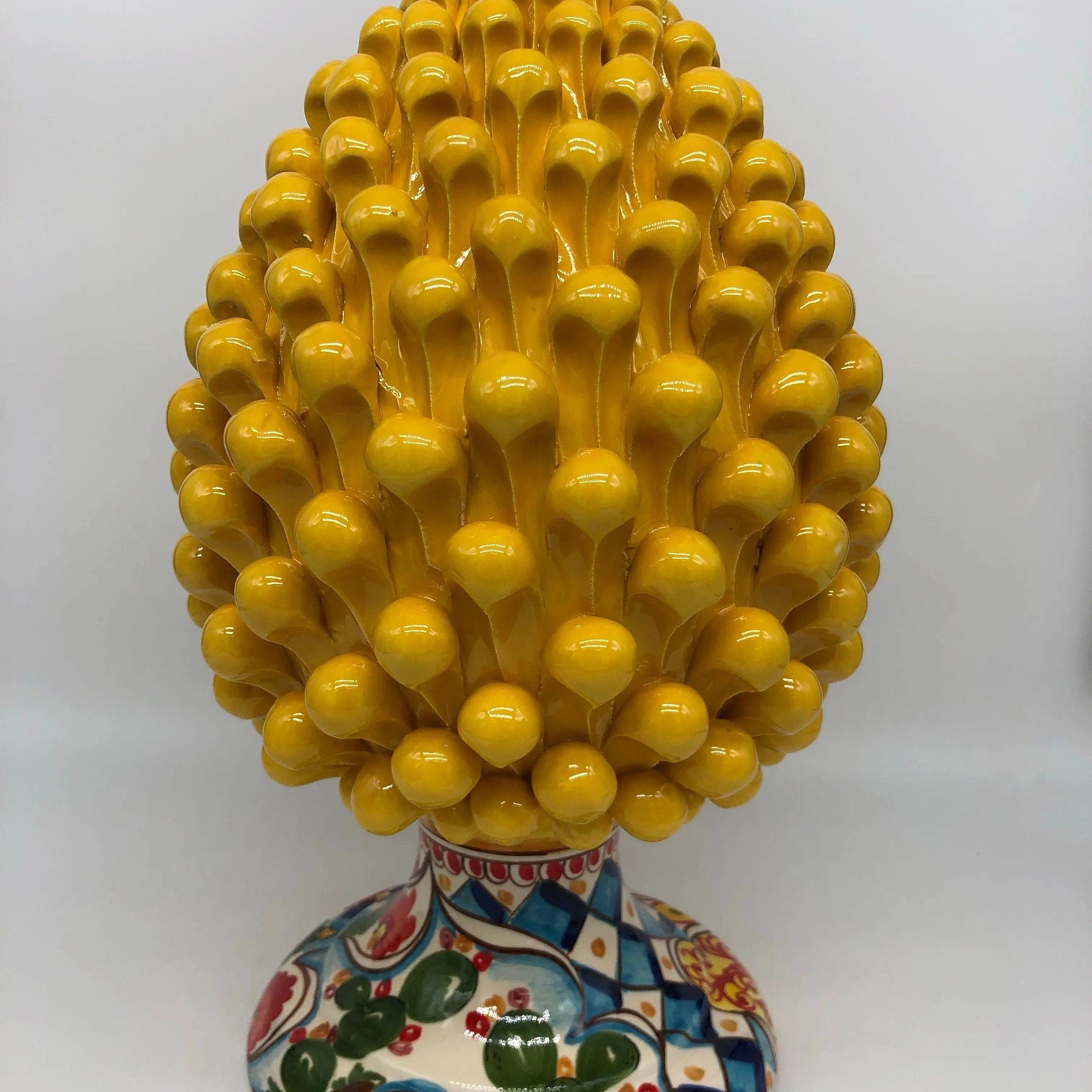 Pigna Ceramica Caltagirone cm H.35 Artigianale Giallo Base Decorata 2020 DD CERAMICHE SICILIANE