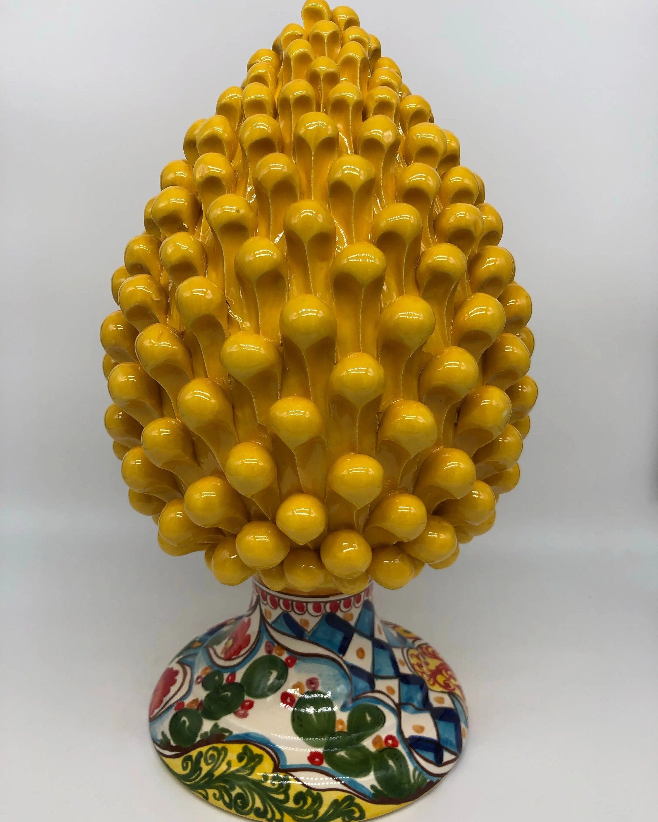 Pigna Ceramica Caltagirone cm H.35 Artigianale Giallo Base Decorata 2020 DD CERAMICHE SICILIANE