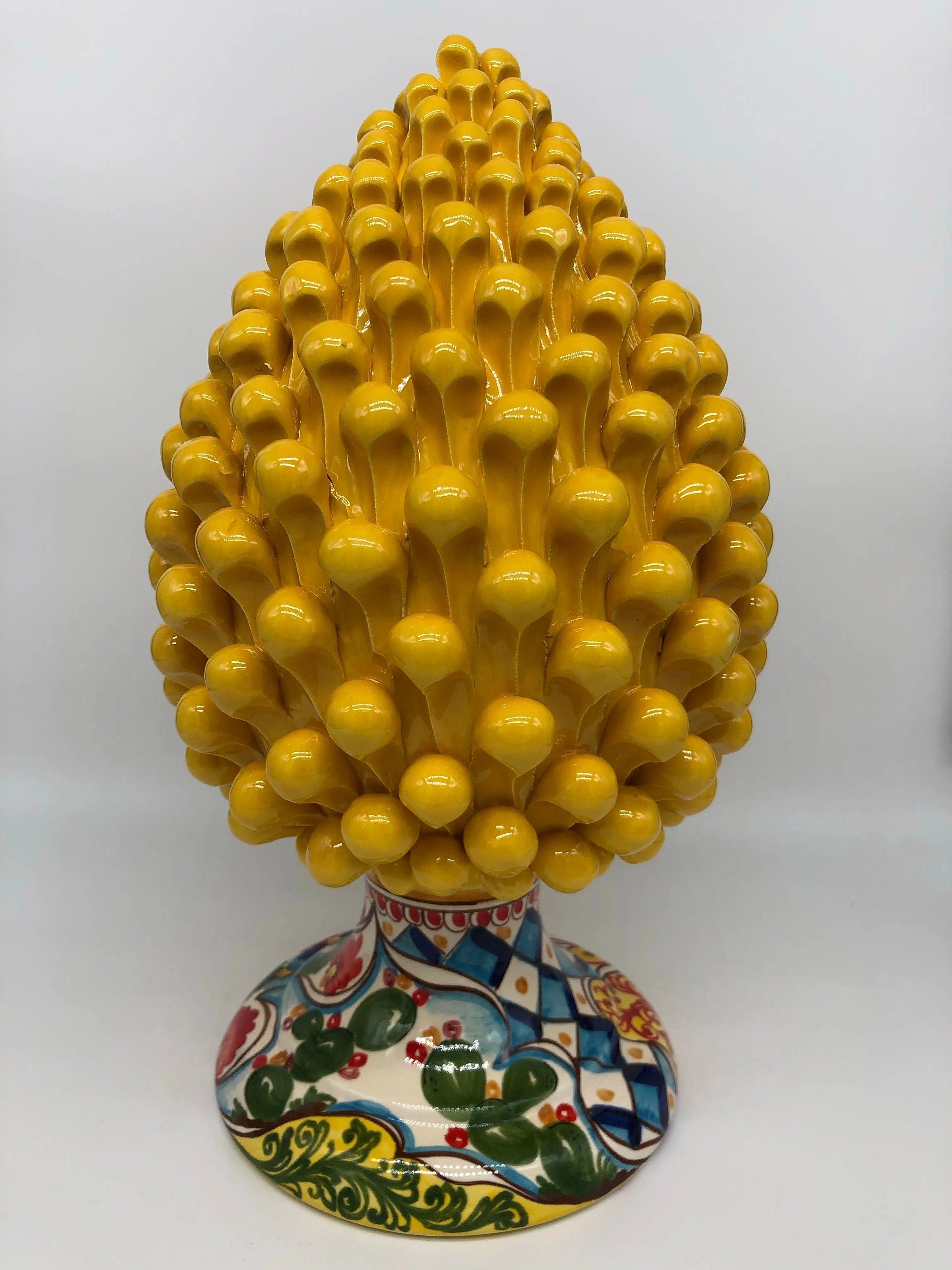 Pigna Ceramica Caltagirone cm H.35 Artigianale Giallo Base Decorata 2020 DD CERAMICHE SICILIANE