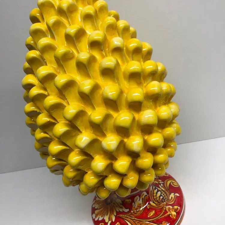 Pigna Ceramica Caltagirone cm H.35 Artigianale Giallo Base Decorata DD CERAMICHE SICILIANE