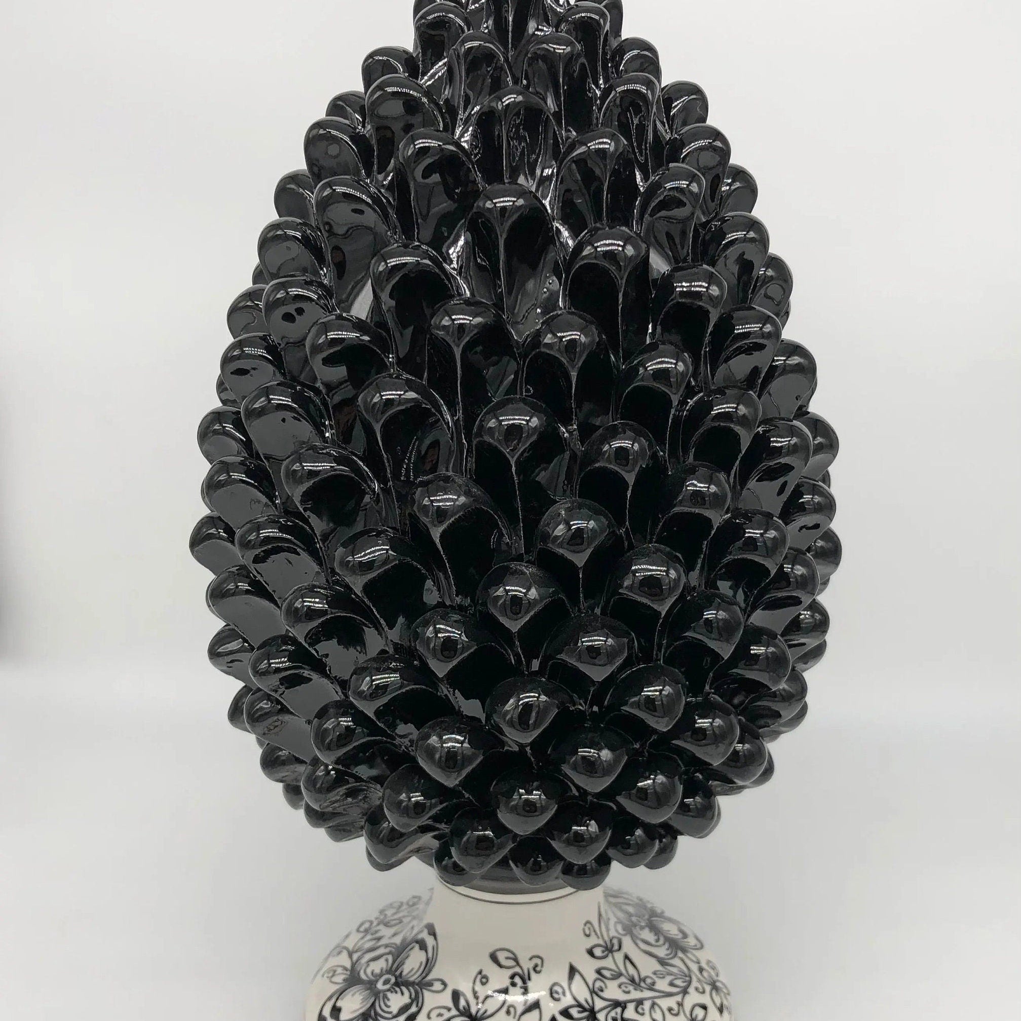 Pigna Ceramica Caltagirone cm H.35 Artigianale Nero Base Decorata DD CERAMICHE SICILIANE