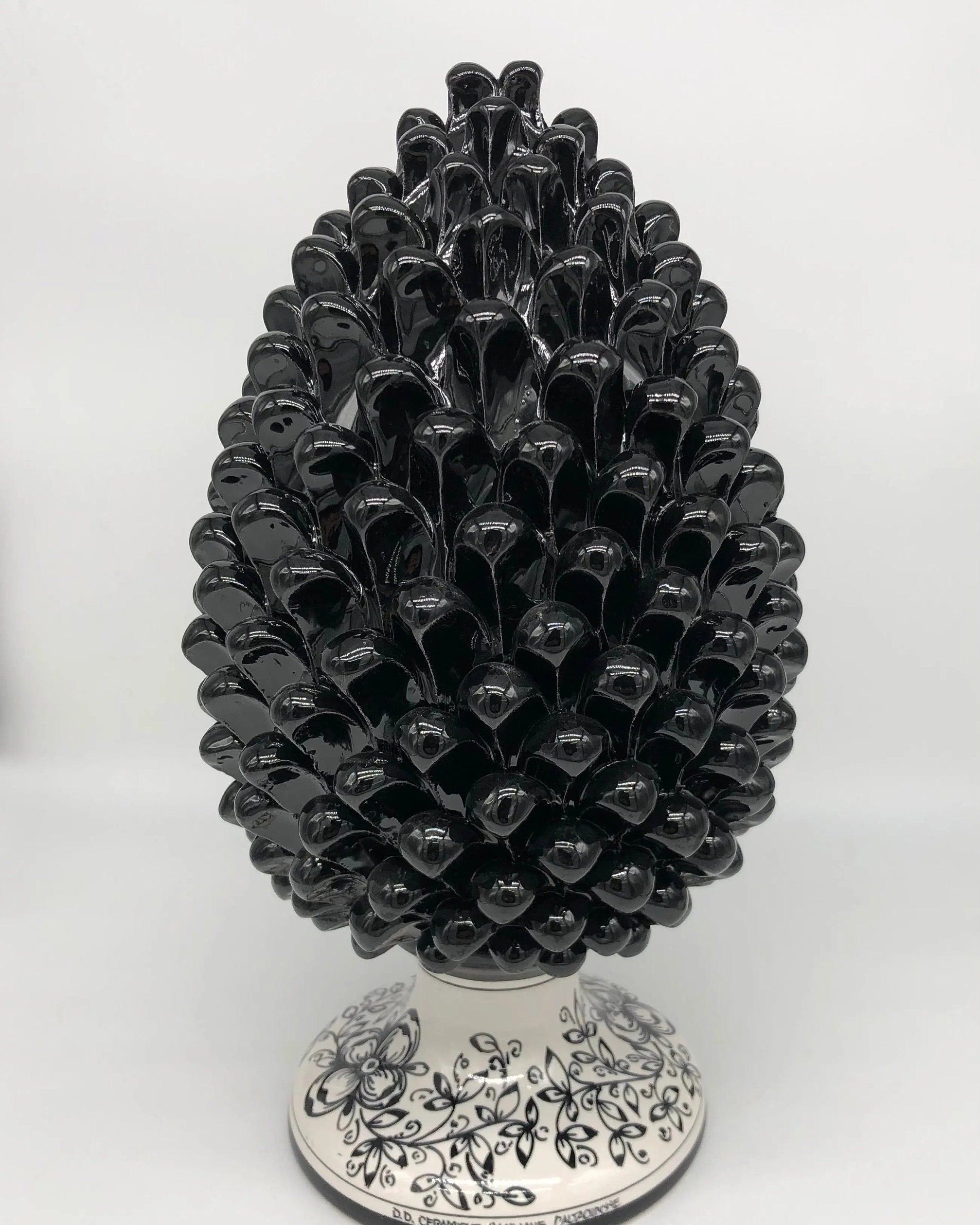 Pigna Ceramica Caltagirone cm H.35 Artigianale Nero Base Decorata DD CERAMICHE SICILIANE
