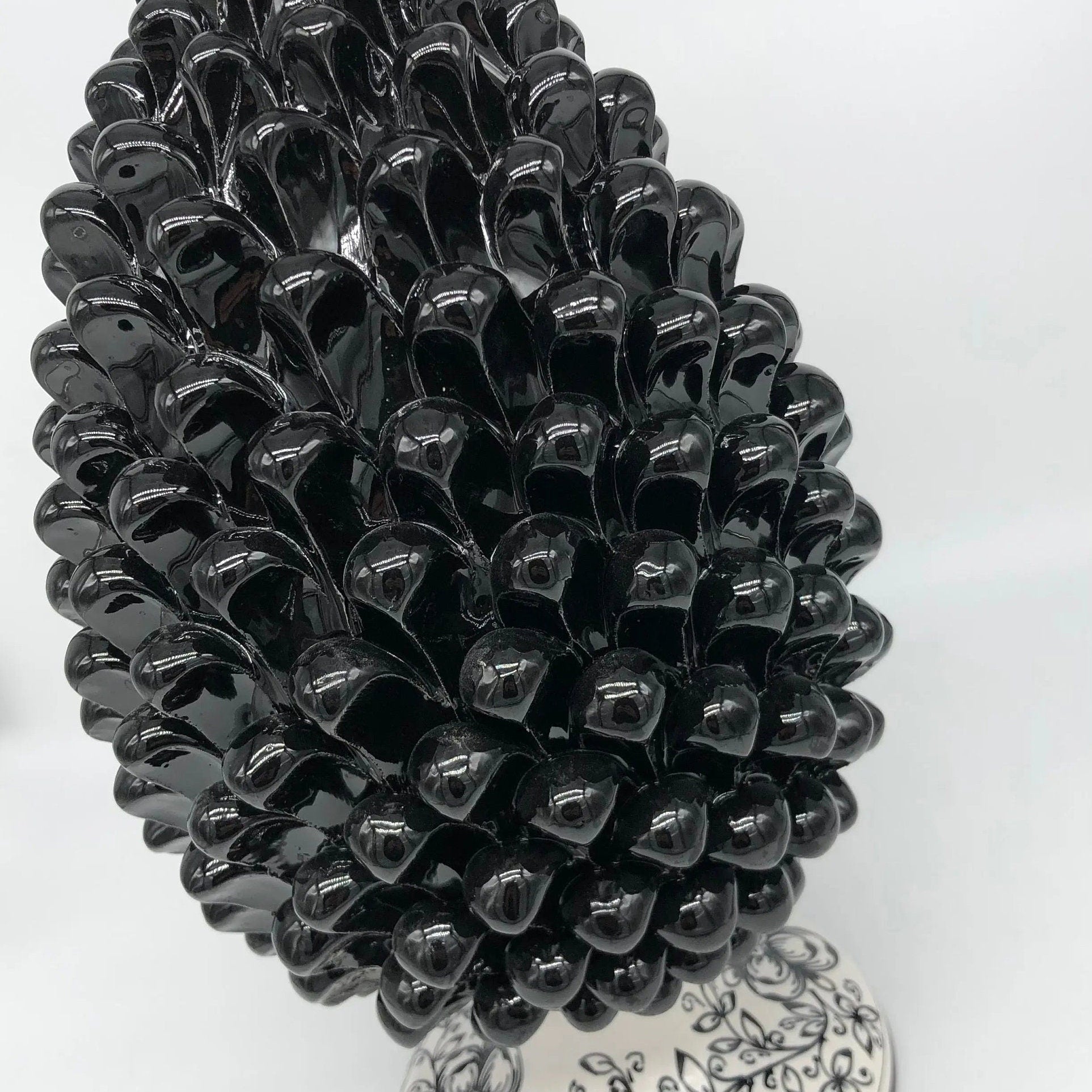 Pigna Ceramica Caltagirone cm H.35 Artigianale Nero Base Decorata DD CERAMICHE SICILIANE