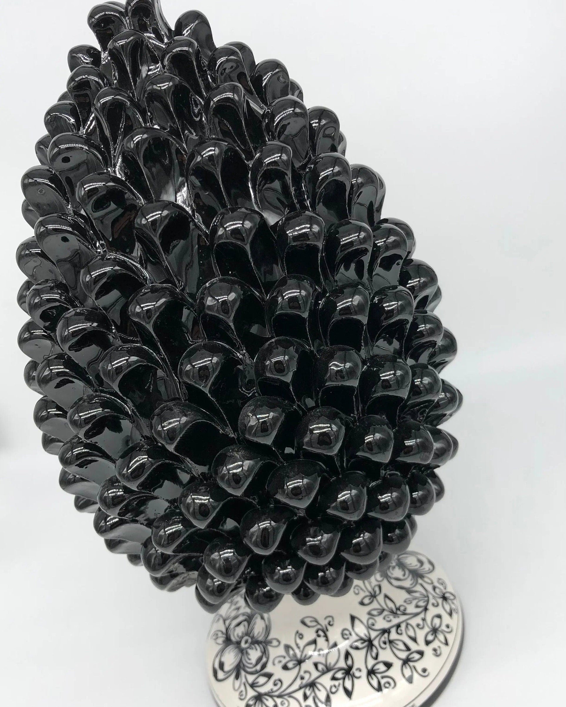 Pigna Ceramica Caltagirone cm H.35 Artigianale Nero Base Decorata DD CERAMICHE SICILIANE
