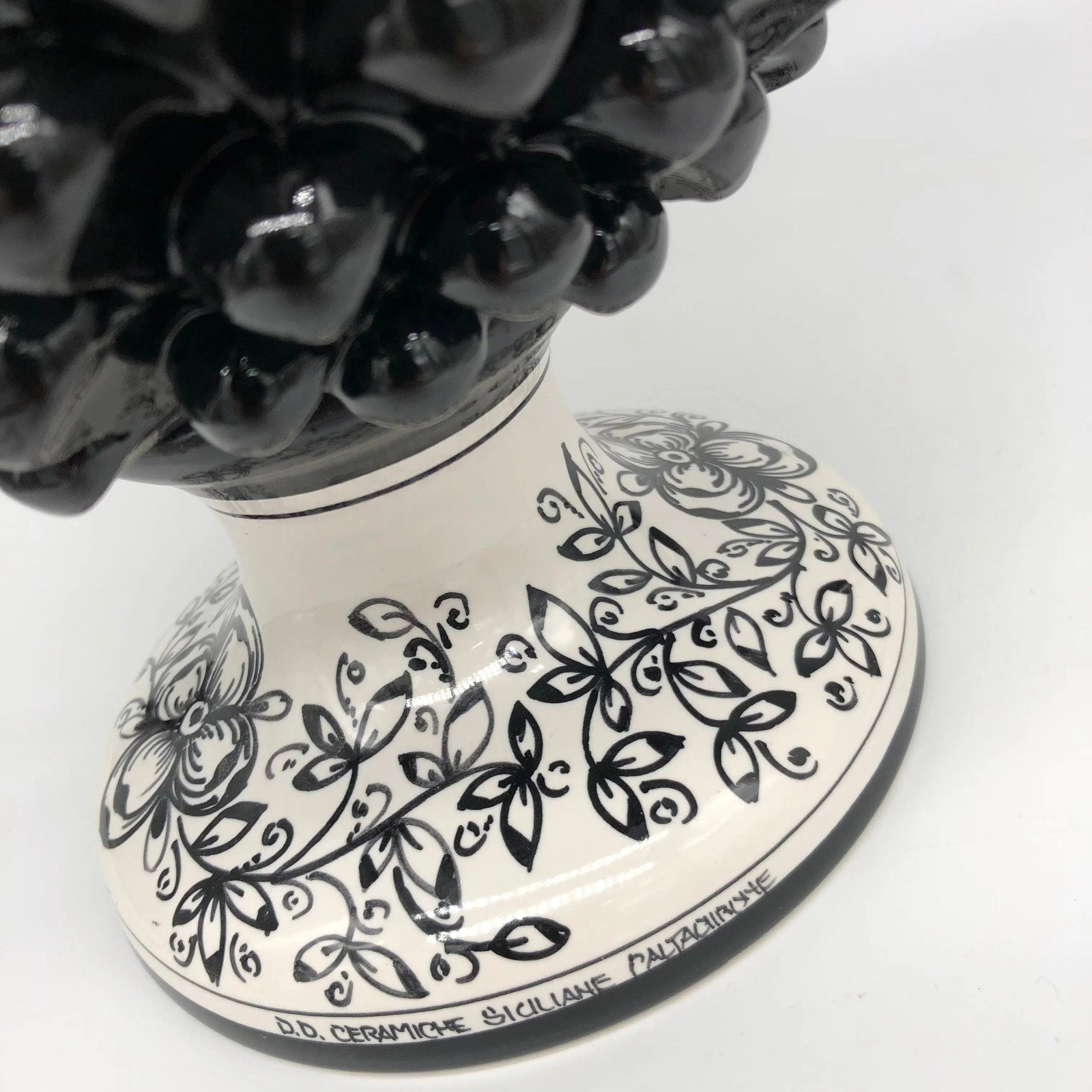 Pigna Ceramica Caltagirone cm H.35 Artigianale Nero Base Decorata DD CERAMICHE SICILIANE