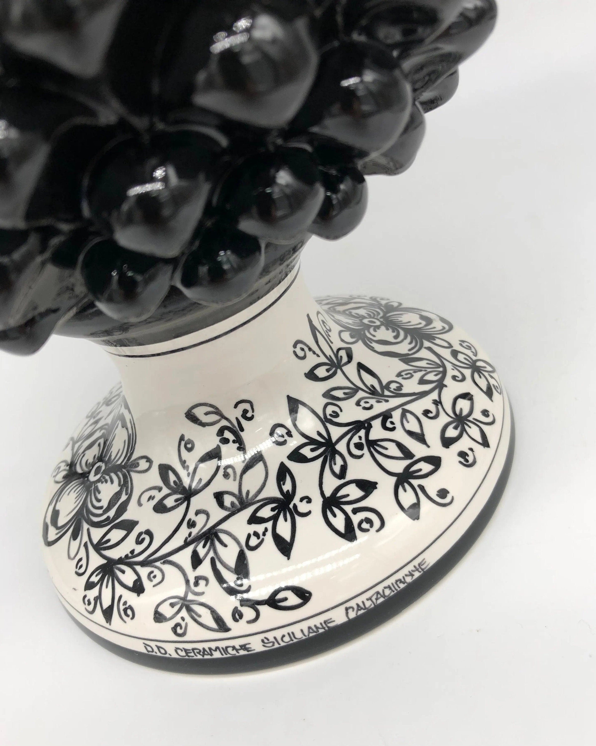 Pigna Ceramica Caltagirone cm H.35 Artigianale Nero Base Decorata DD CERAMICHE SICILIANE