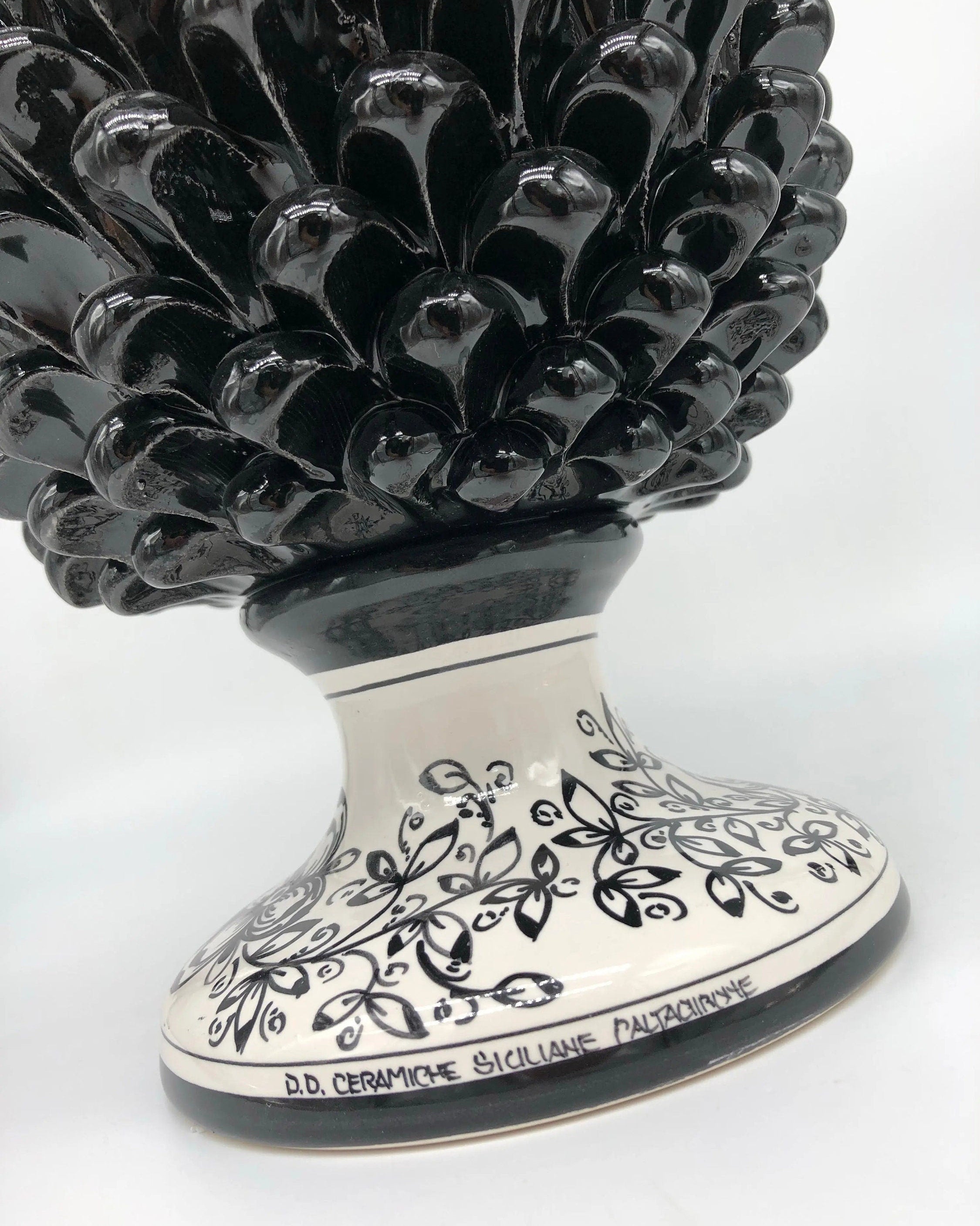 Pigna Ceramica Caltagirone cm H.35 Artigianale Nero Base Decorata DD CERAMICHE SICILIANE