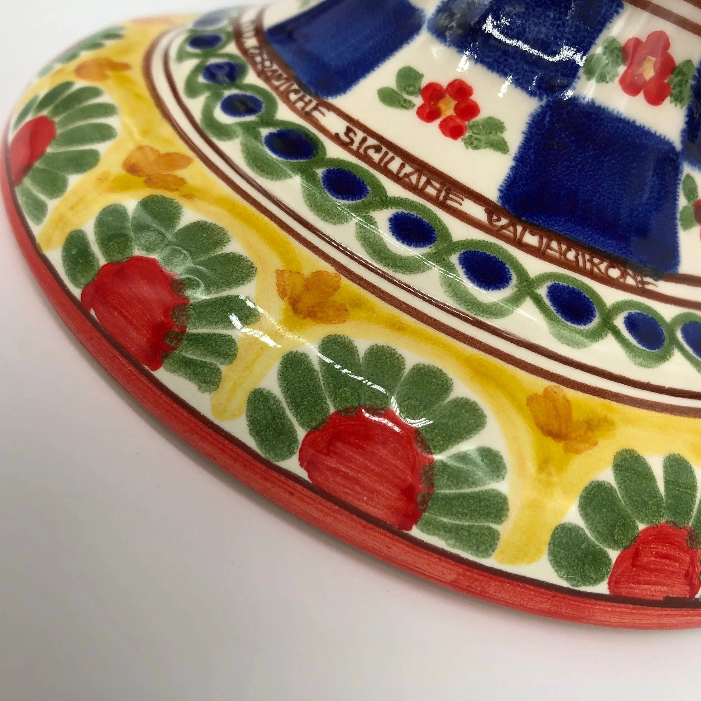 Pigna Ceramica Caltagirone cm H.35 Artigianale Rosso Base Decorata 2021 DD CERAMICHE SICILIANE