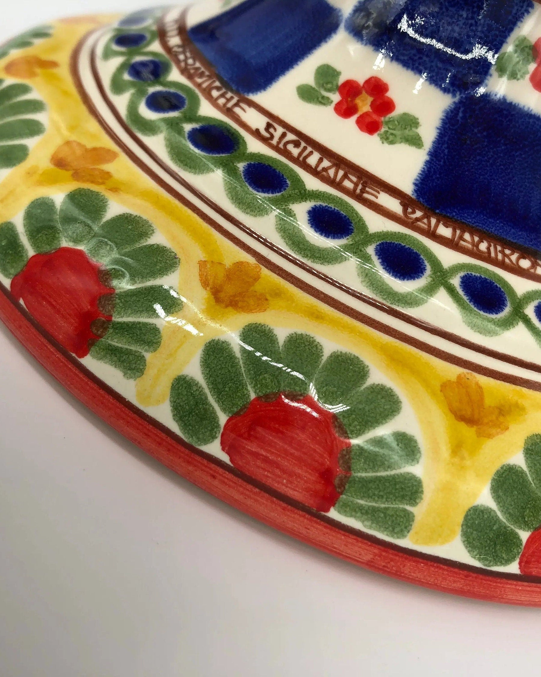 Pigna Ceramica Caltagirone cm H.35 Artigianale Rosso Base Decorata 2021 DD CERAMICHE SICILIANE