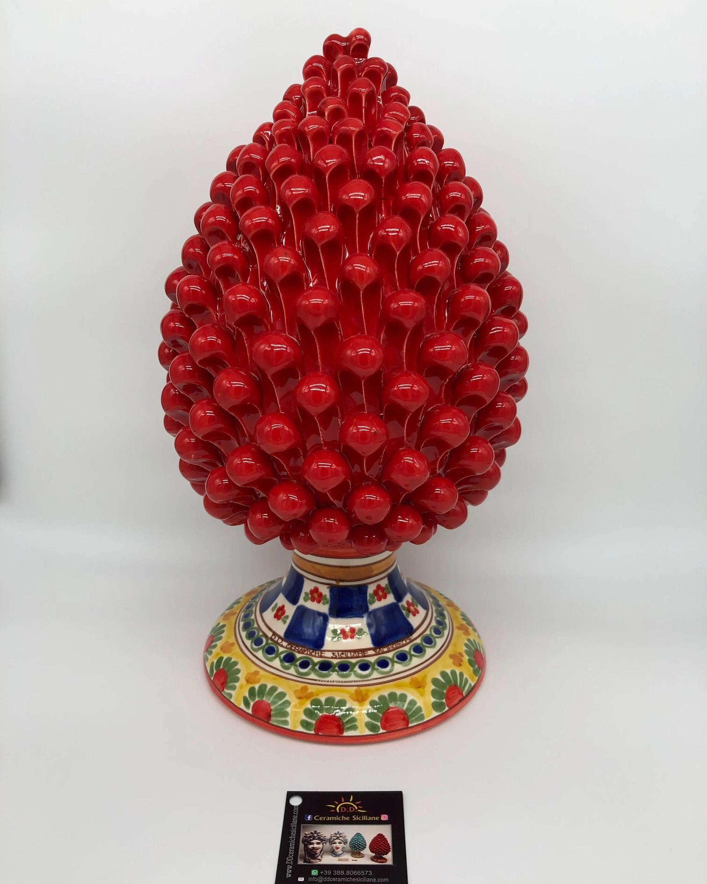 Pigna Ceramica Caltagirone cm H.35 Artigianale Rosso Base Decorata 2021 DD CERAMICHE SICILIANE