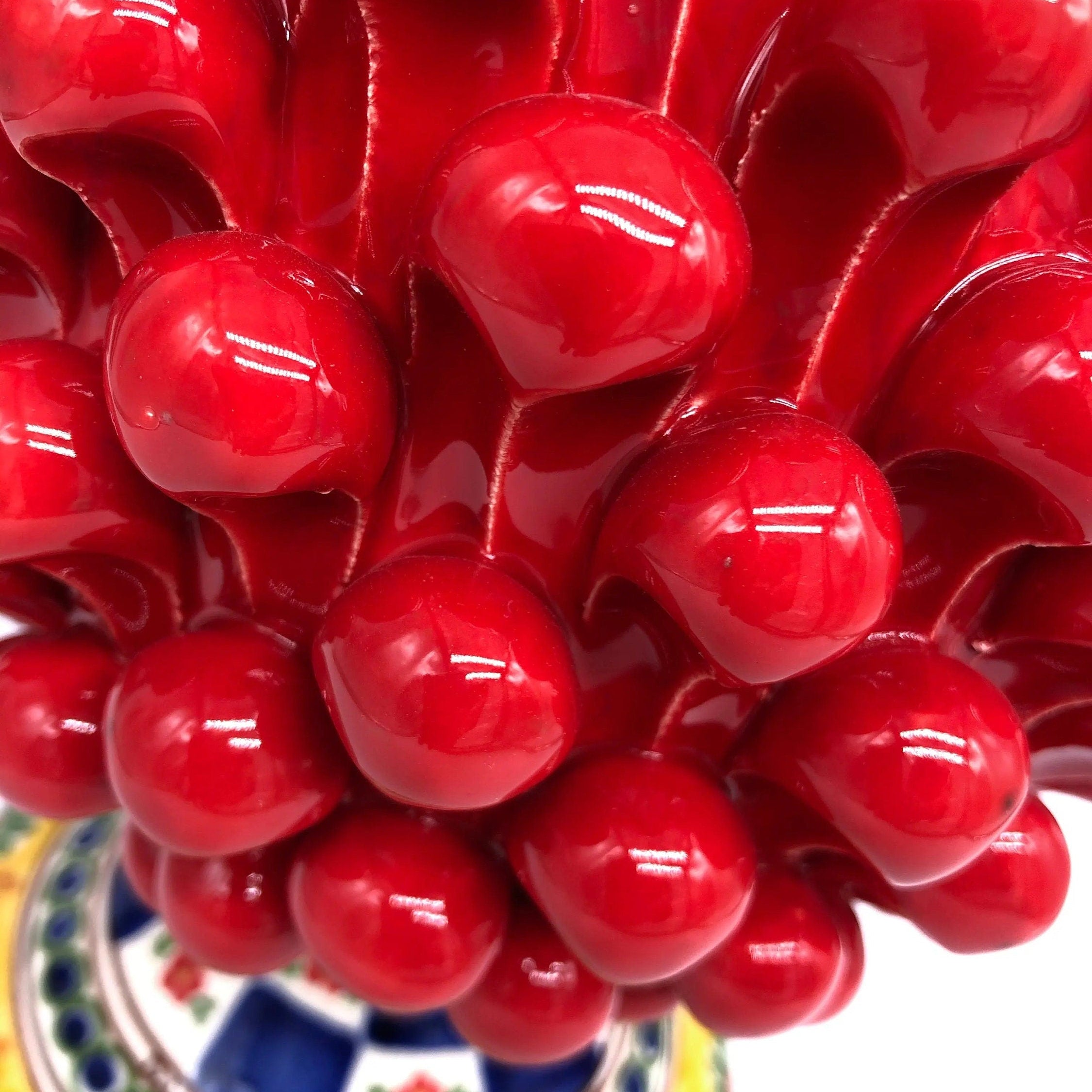 Pigna Ceramica Caltagirone cm H.35 Artigianale Rosso Base Decorata 2021 DD CERAMICHE SICILIANE