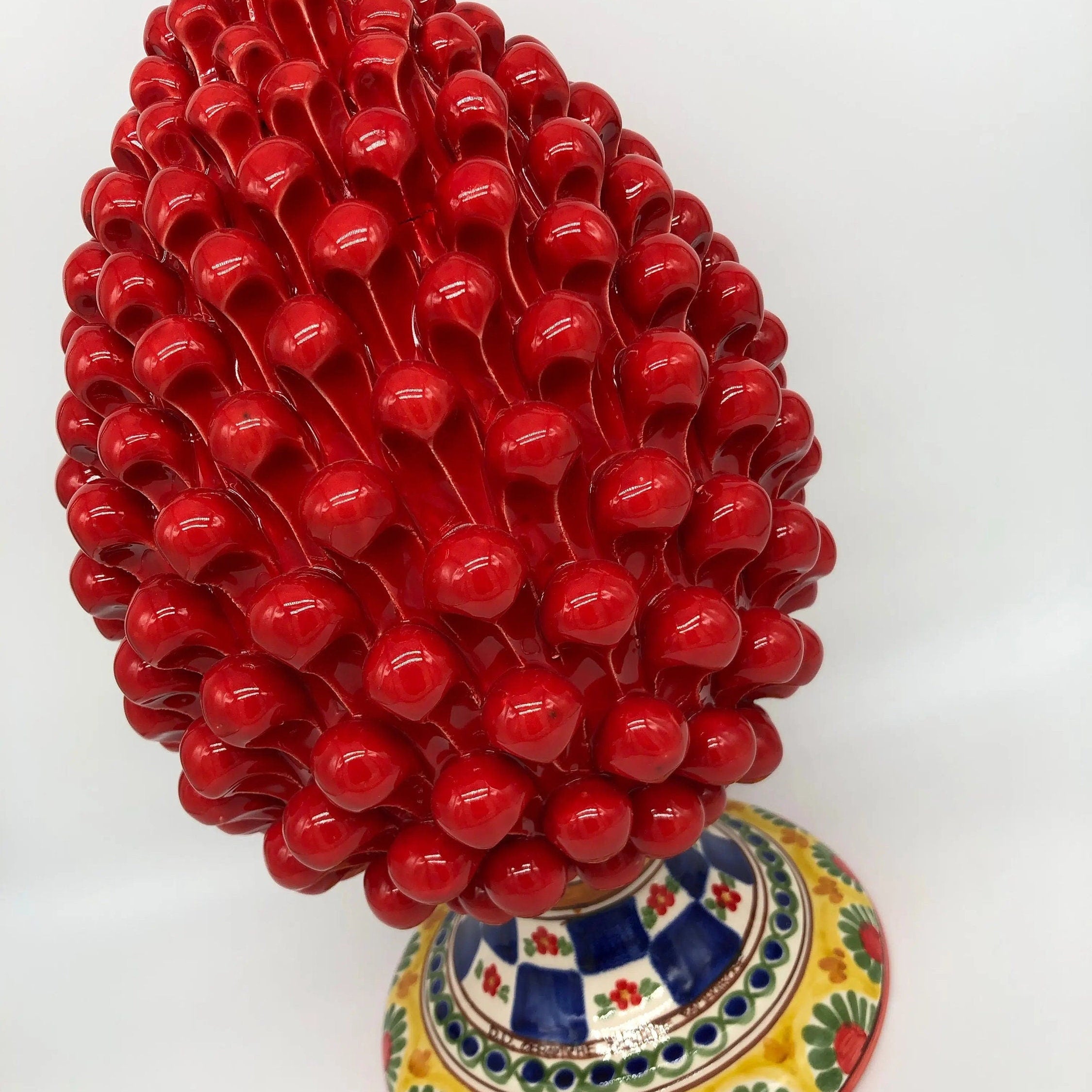 Pigna Ceramica Caltagirone cm H.35 Artigianale Rosso Base Decorata 2021 DD CERAMICHE SICILIANE