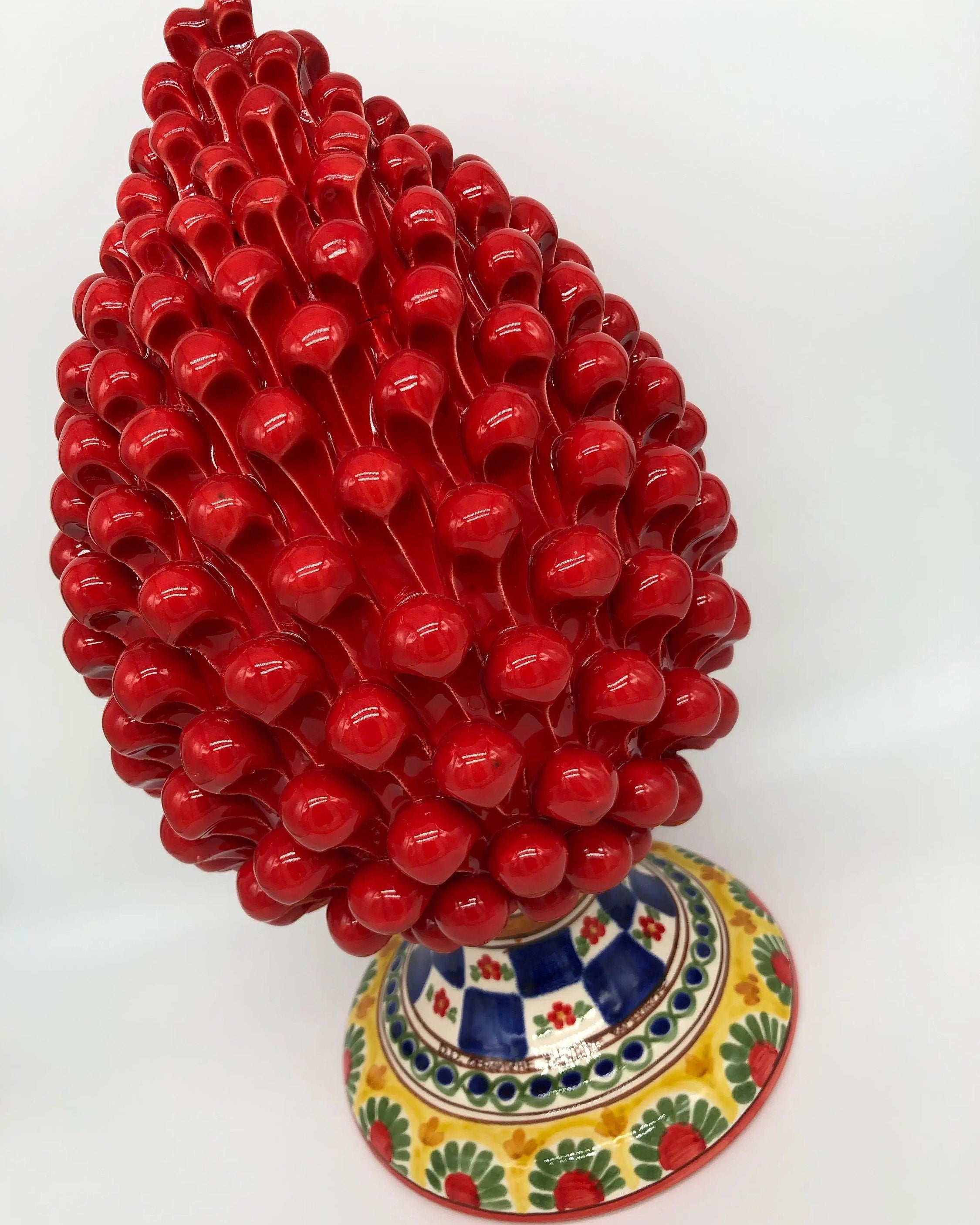 Pigna Ceramica Caltagirone cm H.35 Artigianale Rosso Base Decorata 2021 DD CERAMICHE SICILIANE