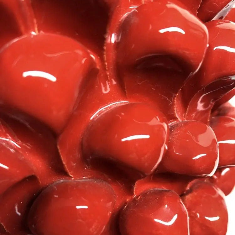 Pigna Ceramica Caltagirone cm H.35 Artigianale Rosso Base Decorata Giglio DD CERAMICHE SICILIANE