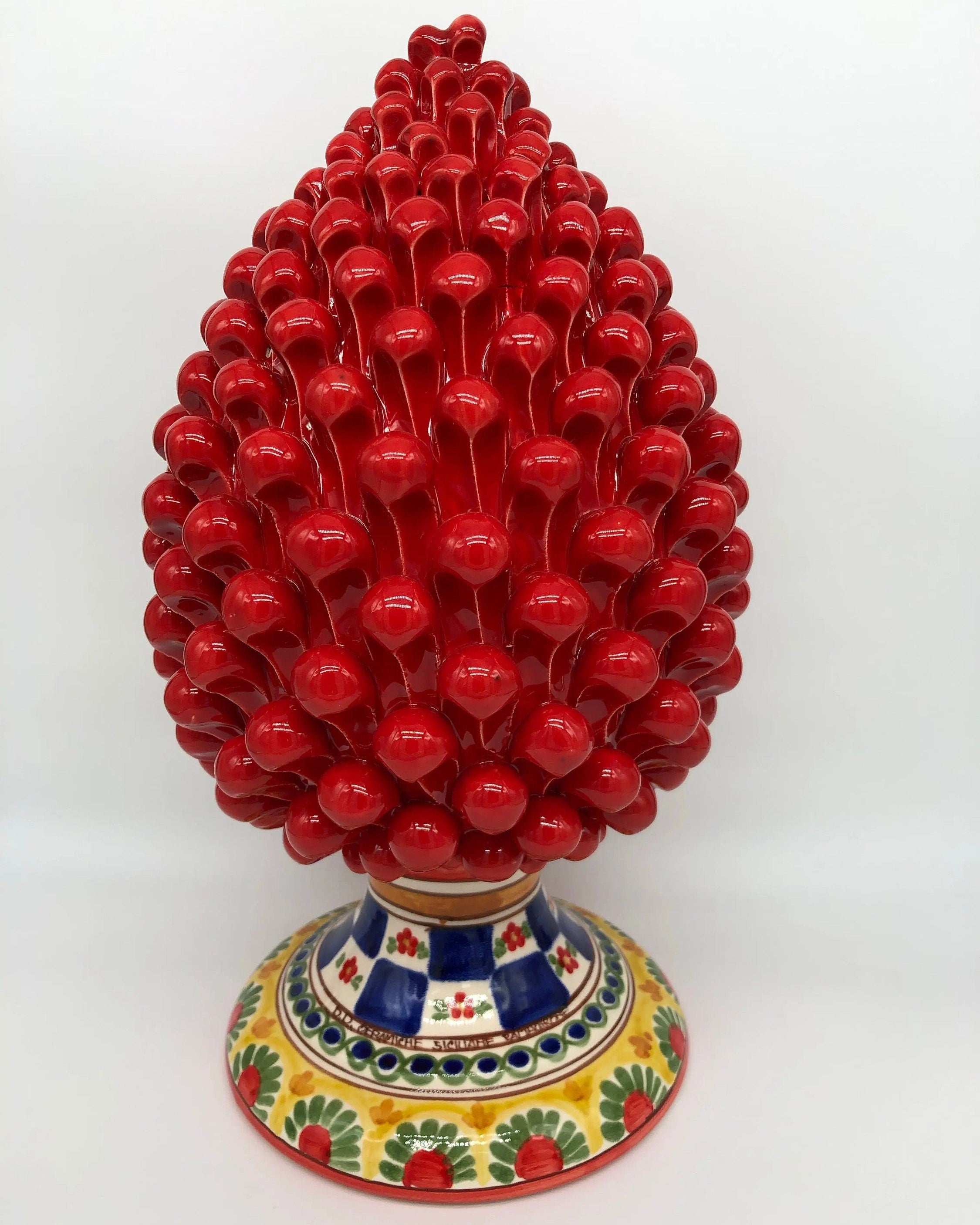 Pigna Ceramica Caltagirone cm H.35 Artigianale Rosso Base Decorata 2021 DD CERAMICHE SICILIANE