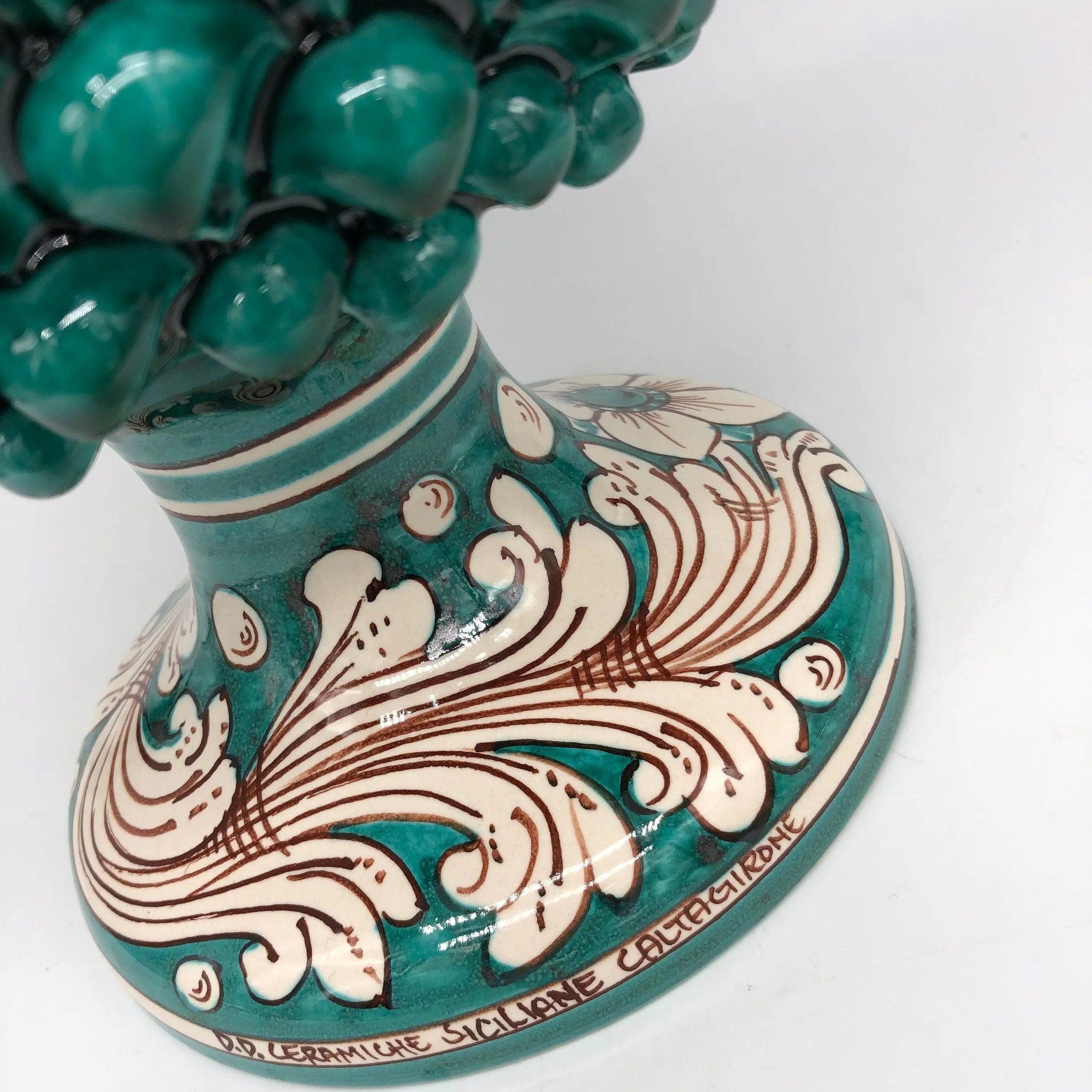 Pigna Ceramica Caltagirone cm H.35 Artigianale Verde Cristallo Base Decorata DD CERAMICHE SICILIANE