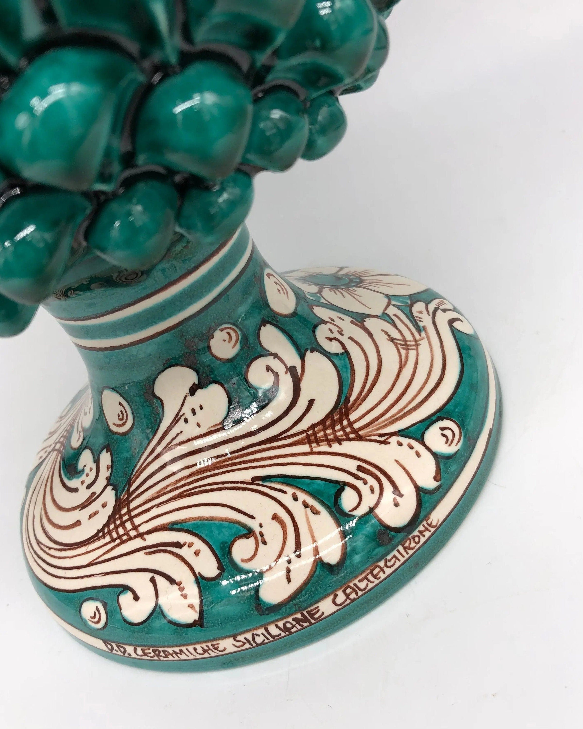 Pigna Ceramica Caltagirone cm H.35 Artigianale Verde Cristallo Base Decorata DD CERAMICHE SICILIANE