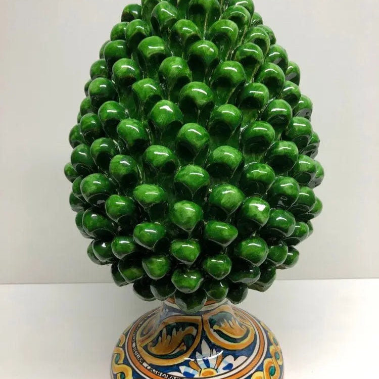 Pigna Ceramica Caltagirone cm H.35 Artigianale Verde Prato Base Decorata DD CERAMICHE SICILIANE