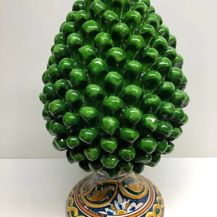 Pigna Ceramica Caltagirone cm H.35 Artigianale Verde Prato Base Decorata DD CERAMICHE SICILIANE