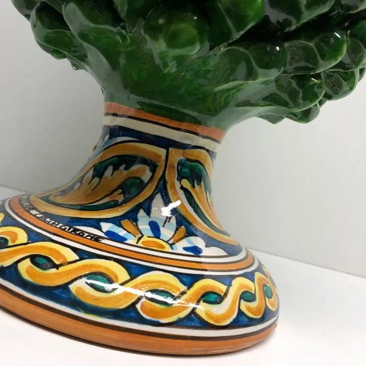Pigna Ceramica Caltagirone cm H.35 Artigianale Verde Prato Base Decorata DD CERAMICHE SICILIANE