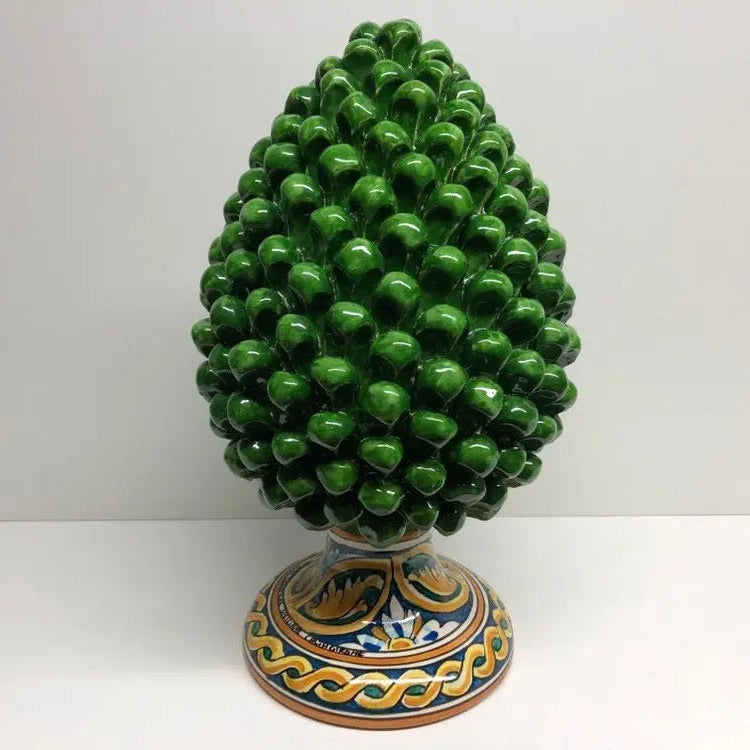 Pigna Ceramica Caltagirone cm H.35 Artigianale Verde Prato Base Decorata DD CERAMICHE SICILIANE