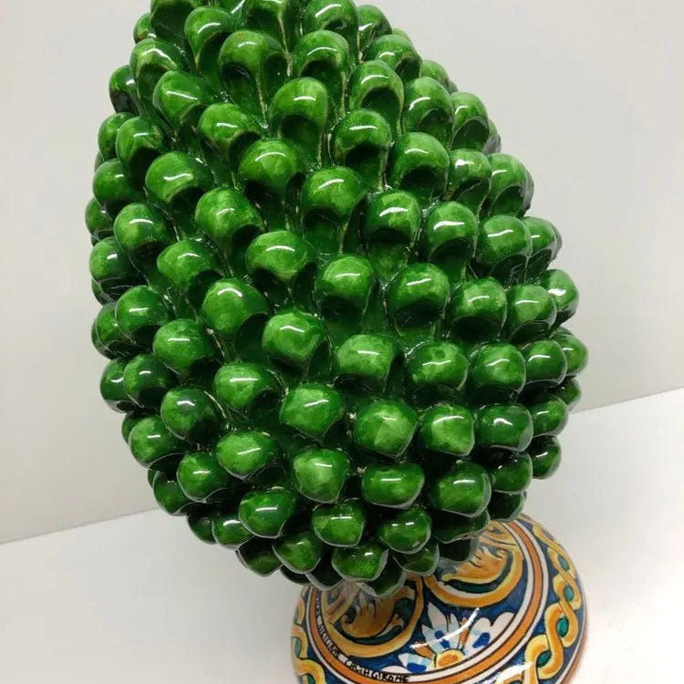 Pigna Ceramica Caltagirone cm H.35 Artigianale Verde Prato Base Decorata DD CERAMICHE SICILIANE