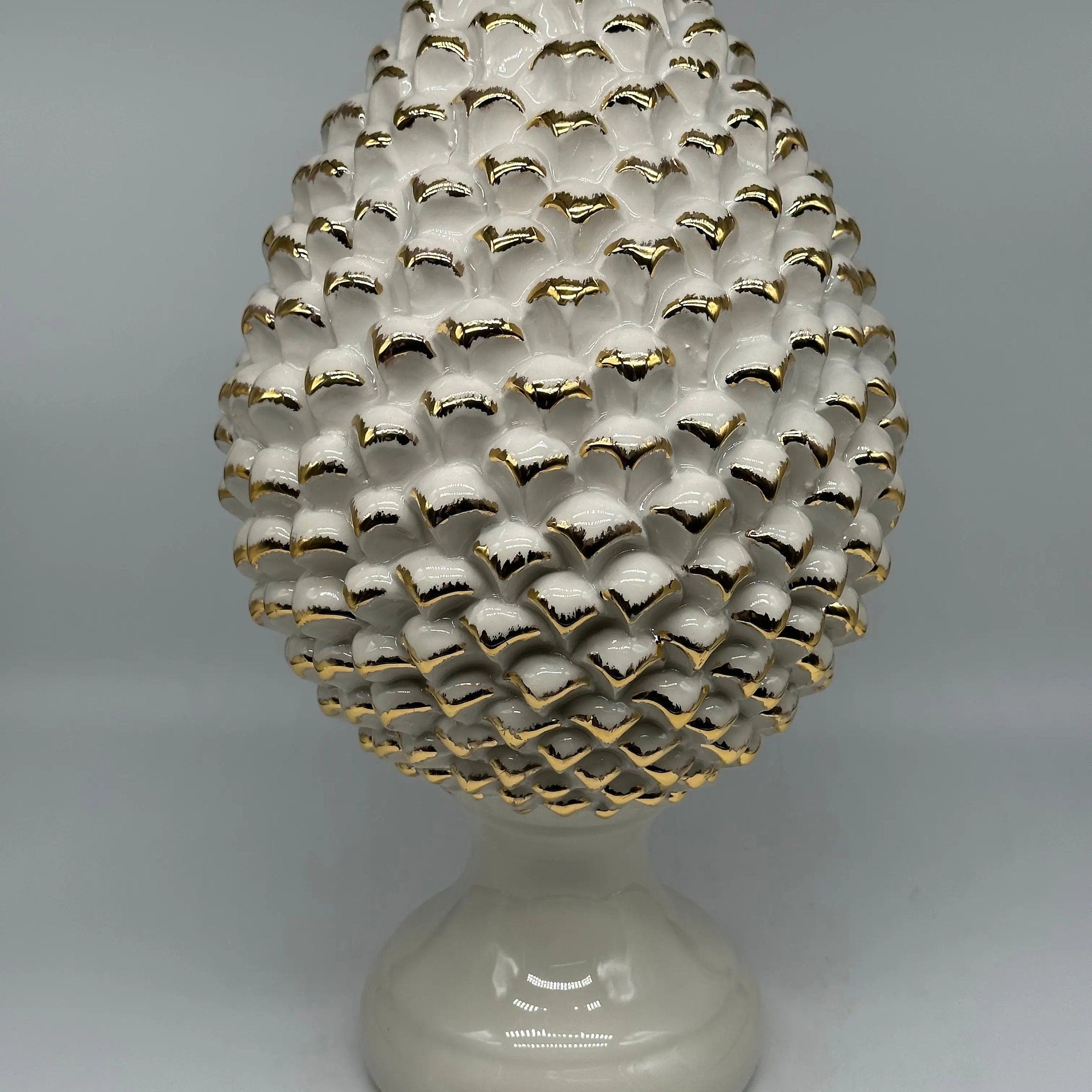 Pigna Ceramica Caltagirone cm H.40 Artigianale Bianco Oro Linea Luis DD CERAMICHE SICILIANE